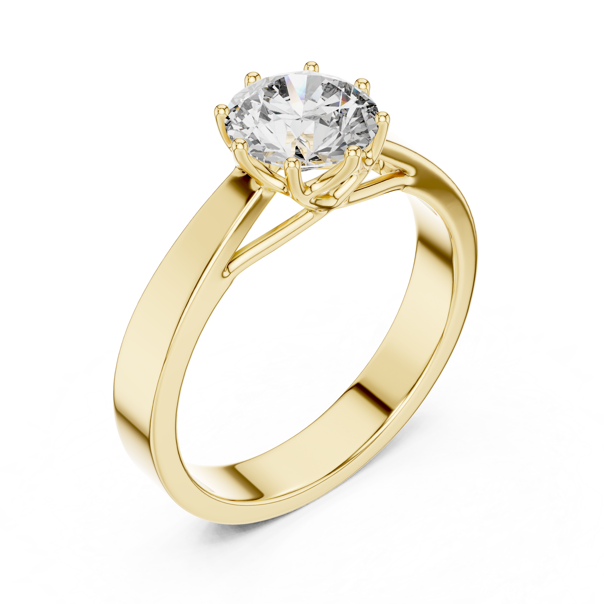 1–3 Carat Round Lab-Grown Diamond Solitaire Engagement Ring – Eight-Prong Setting, Plain Band in 18K Gold