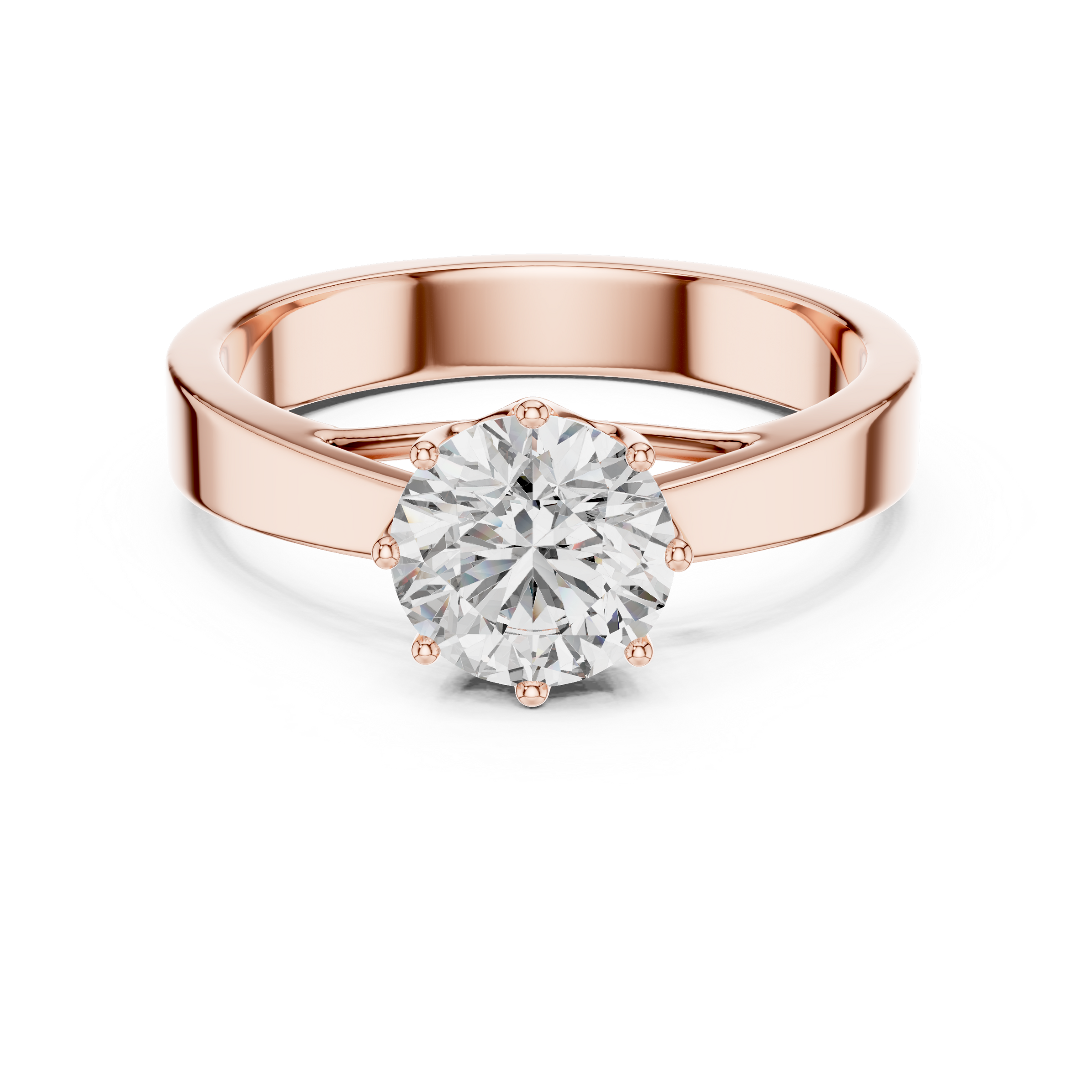 1–3 Carat Round Lab-Grown Diamond Solitaire Engagement Ring – Eight-Prong Setting, Plain Band in 18K Gold