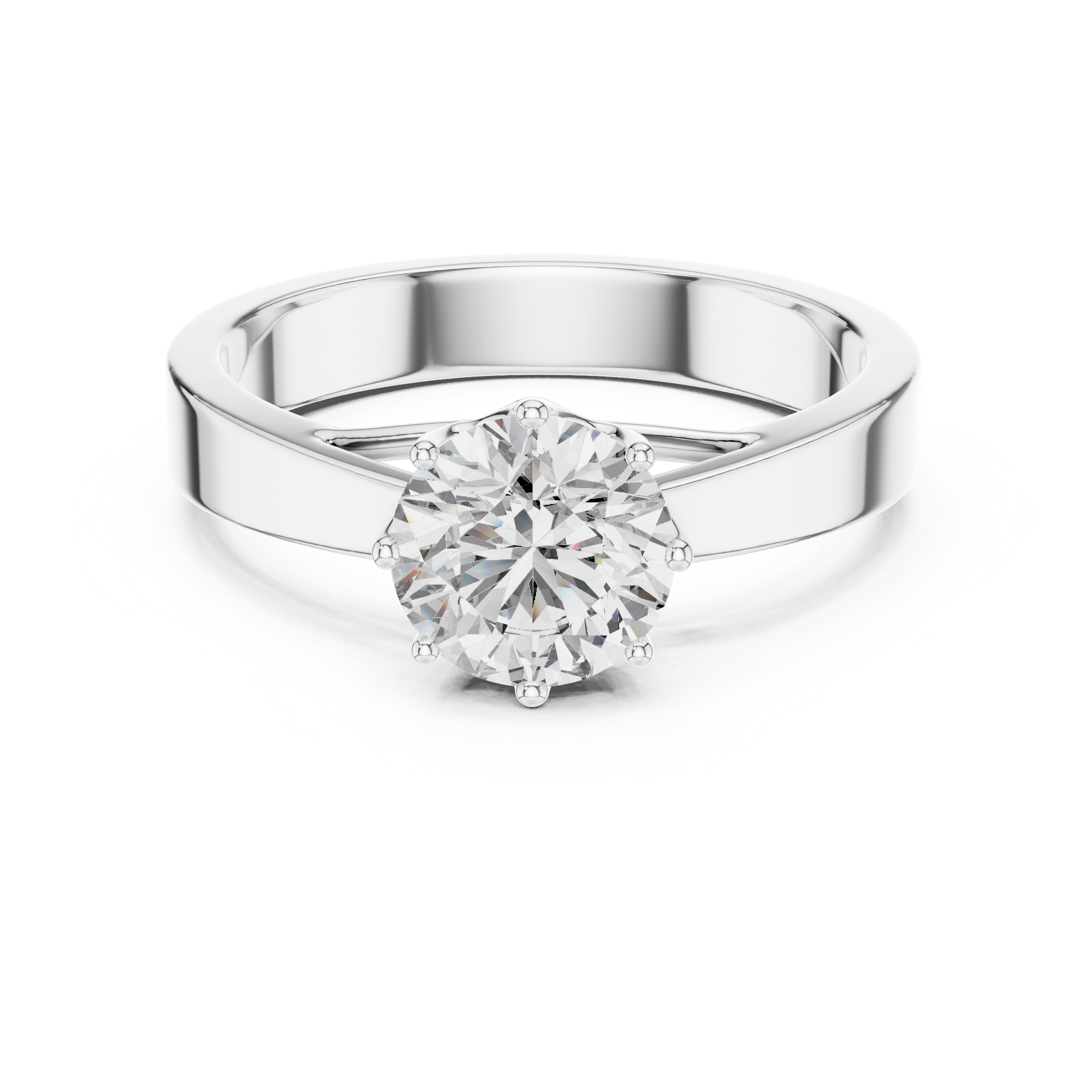 1–3 Carat Round Lab-Grown Diamond Solitaire Engagement Ring – Eight-Prong Setting, Plain Band in 18K Gold