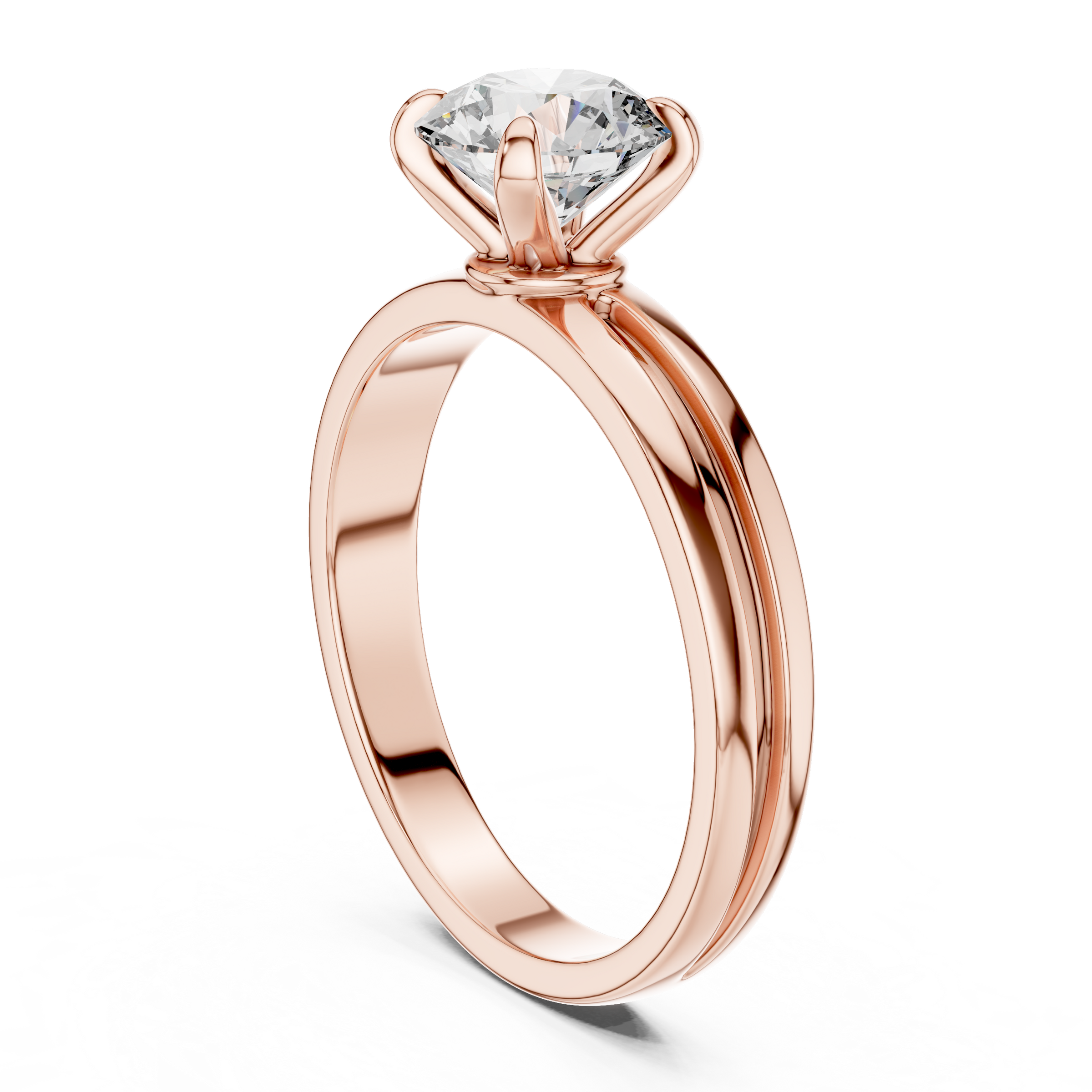 1–3 Carat Round Lab-Grown Diamond Solitaire Engagement Ring – Four-Prong Setting, Plain Band, 18K Gold