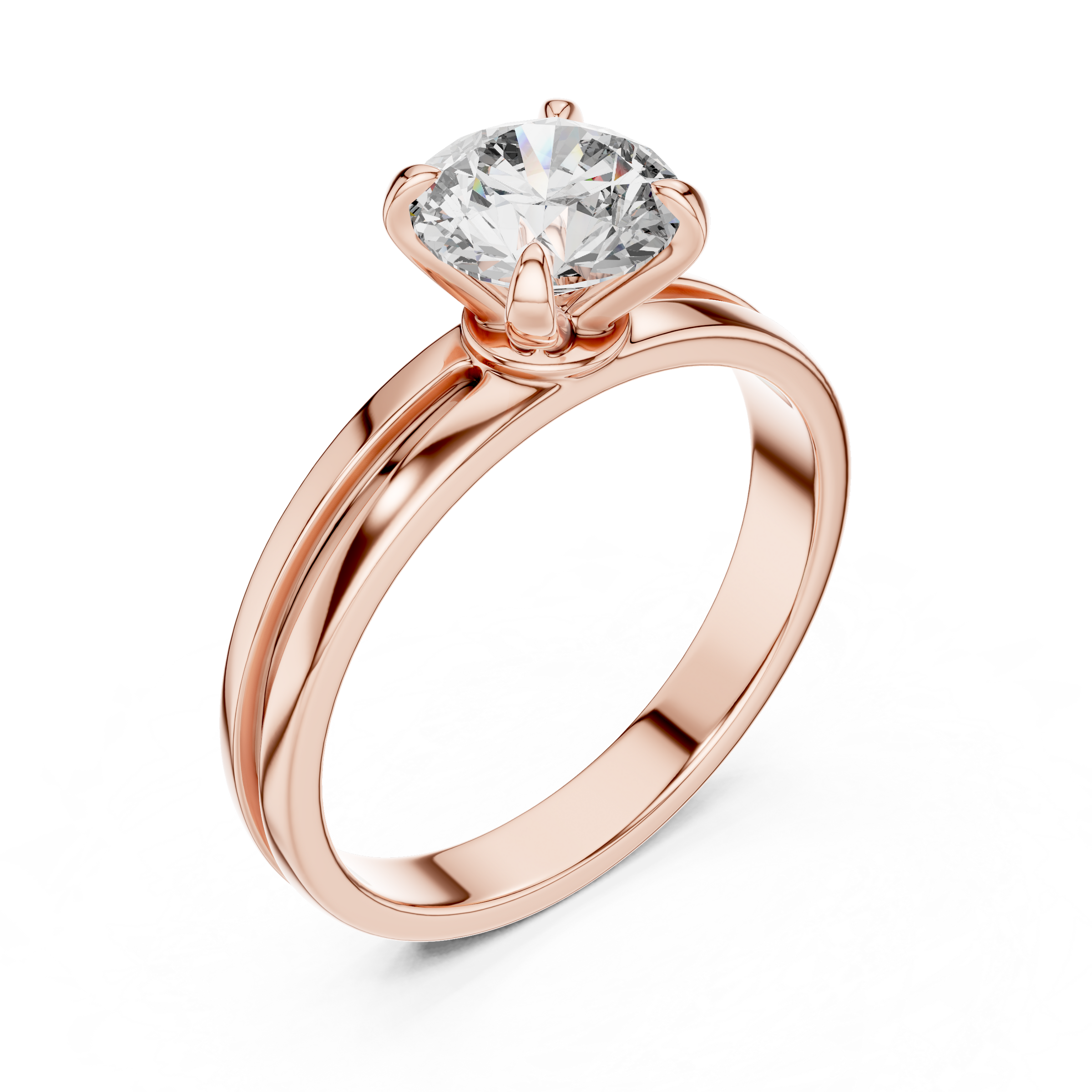 1–3 Carat Round Lab-Grown Diamond Solitaire Engagement Ring – Four-Prong Setting, Plain Band, 18K Gold