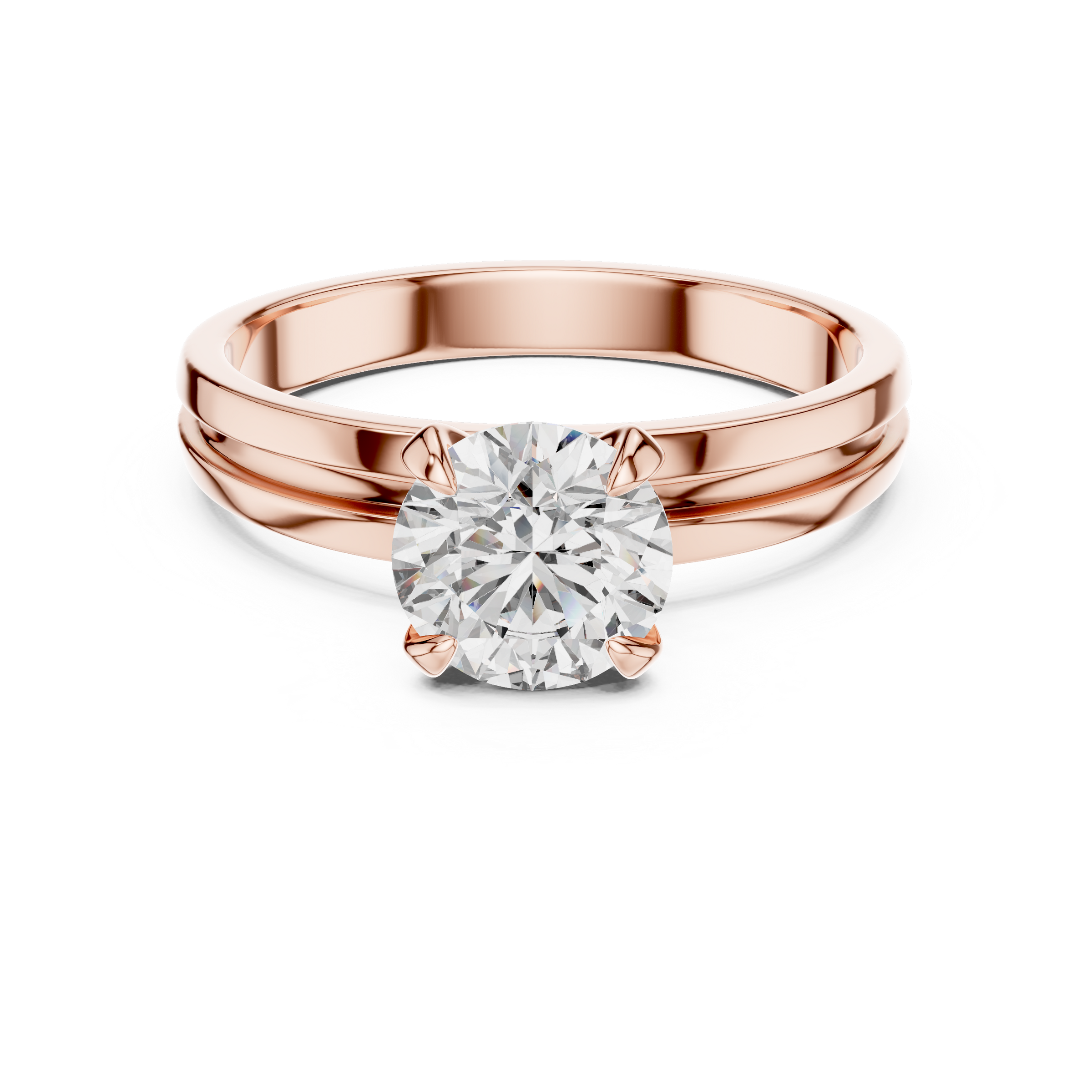 1–3 Carat Round Lab-Grown Diamond Solitaire Engagement Ring – Four-Prong Setting, Plain Band, 18K Gold