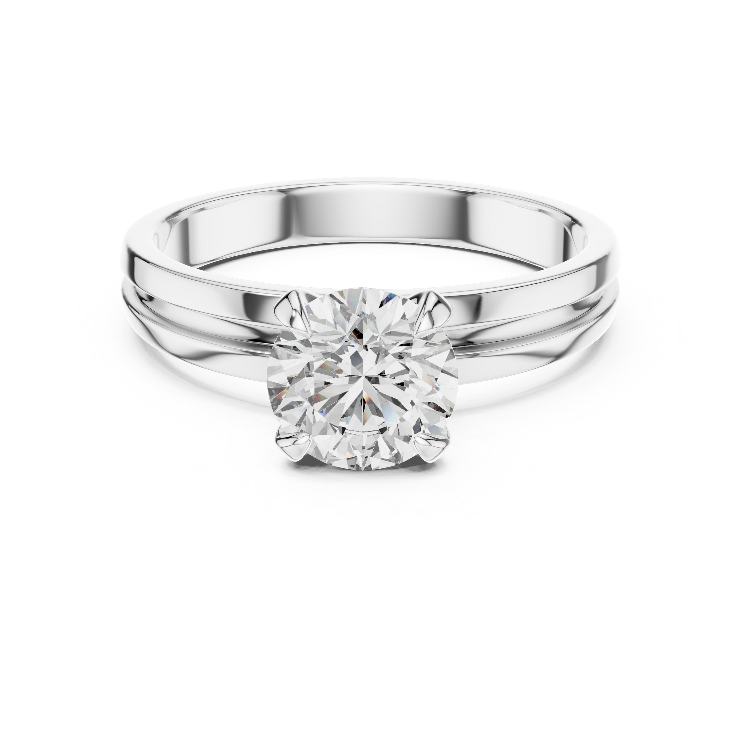 1–3 Carat Round Lab-Grown Diamond Solitaire Engagement Ring – Four-Prong Setting, Plain Band, 18K Gold