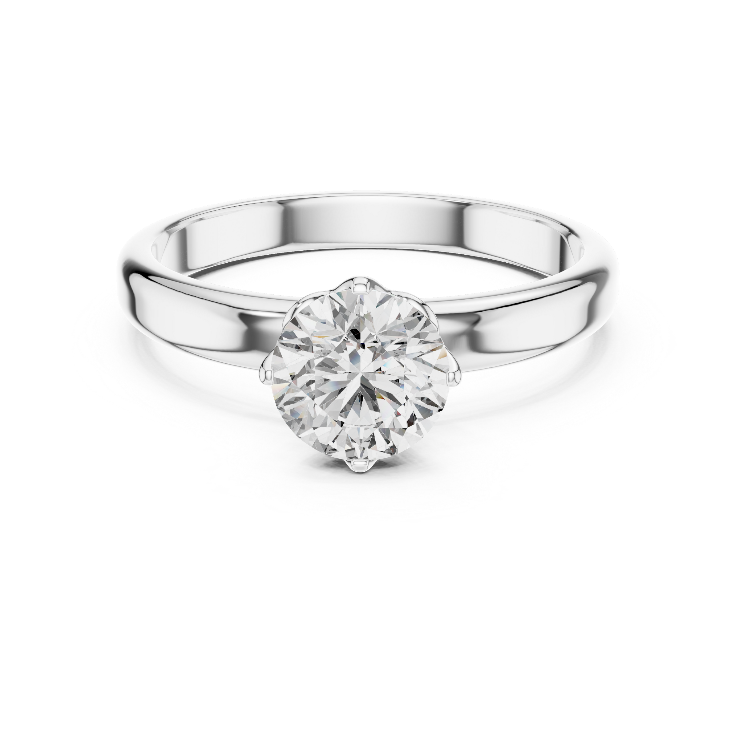 1–3 Carat Round Lab-Grown Diamond Solitaire Engagement Ring in 18K Gold – Crown Prong Settin
