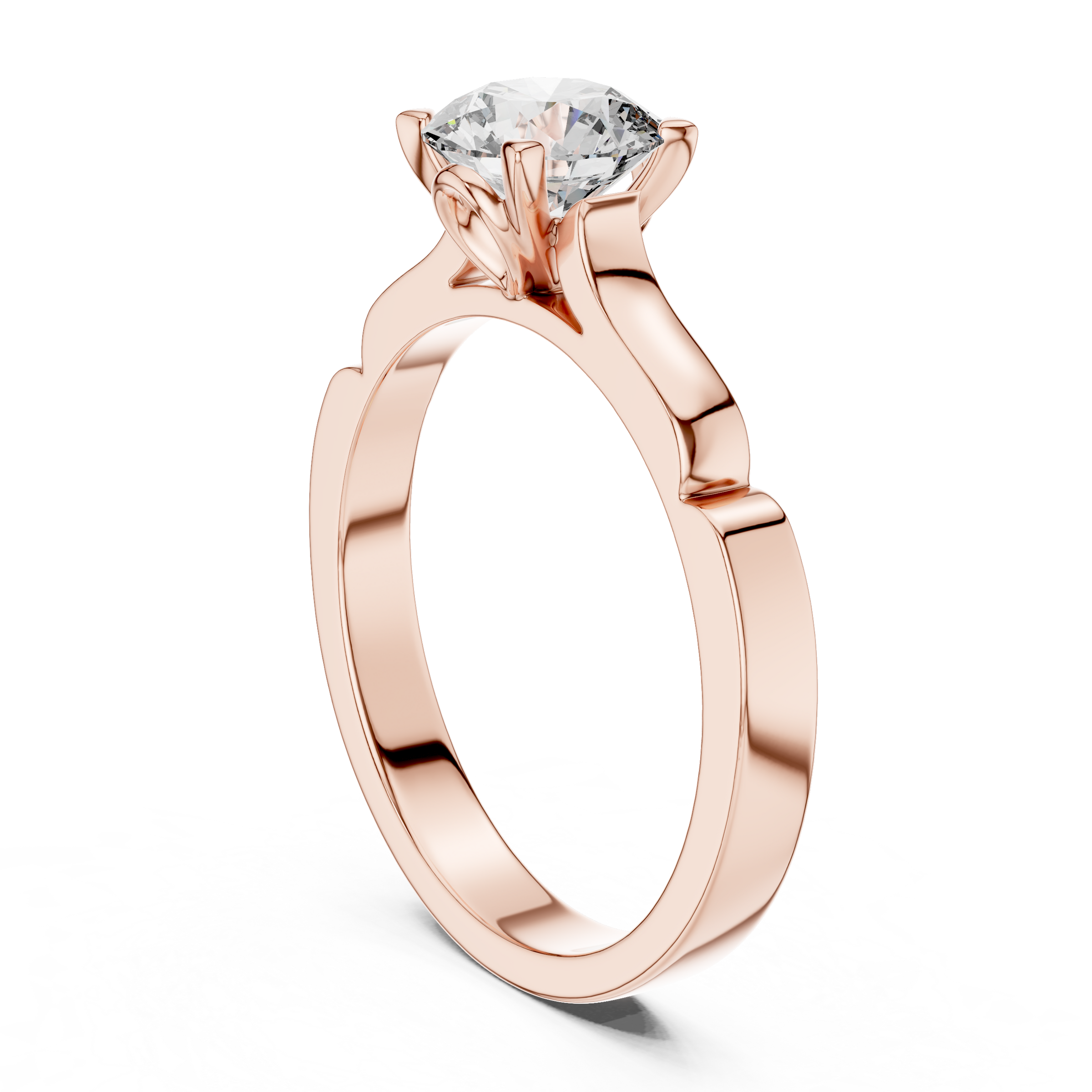 1–3 Carat Round Lab-Grown Diamond Solitaire Engagement Ring – Four-Prong, Plain Band, 18K Gold | Accent Band
