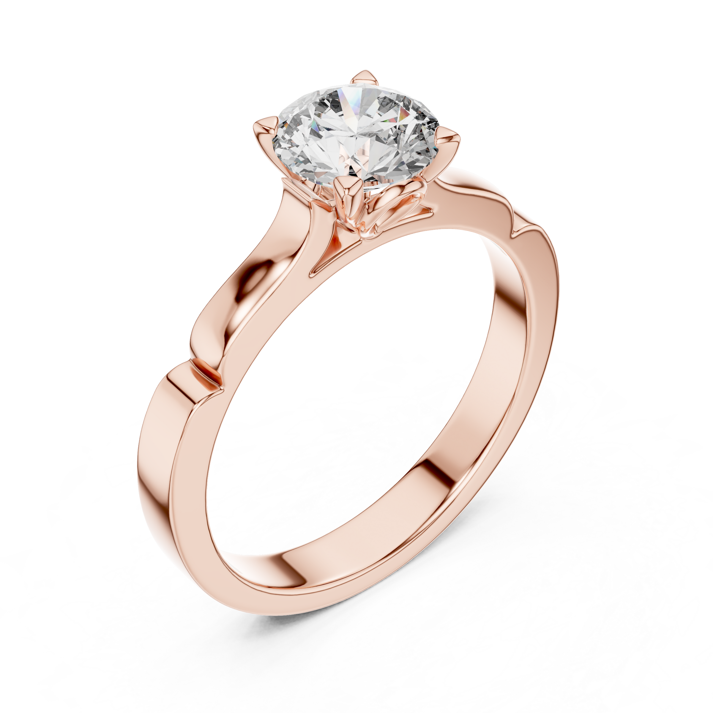1–3 Carat Round Lab-Grown Diamond Solitaire Engagement Ring – Four-Prong, Plain Band, 18K Gold | Accent Band