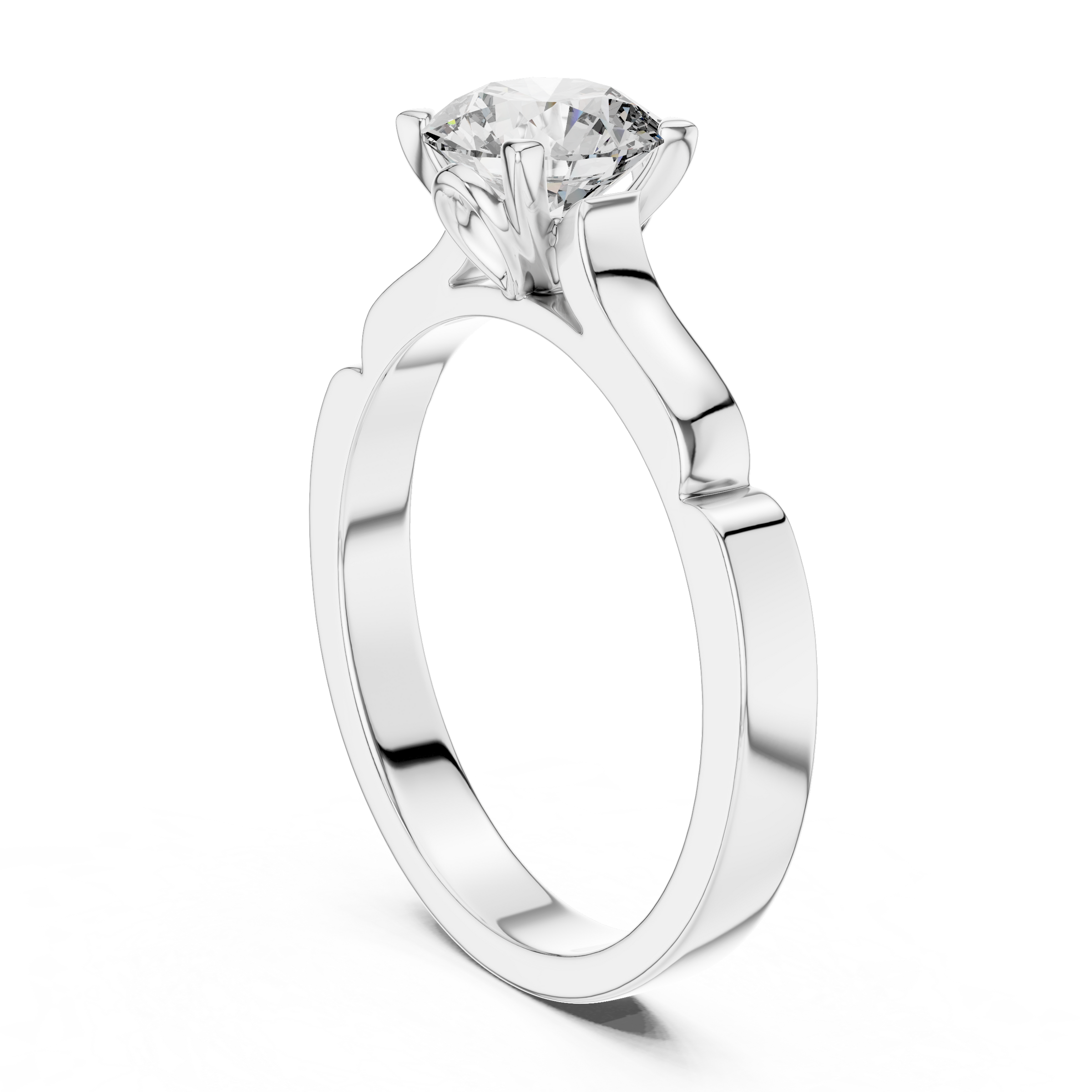 1–3 Carat Round Lab-Grown Diamond Solitaire Engagement Ring – Four-Prong, Plain Band, 18K Gold | Accent Band