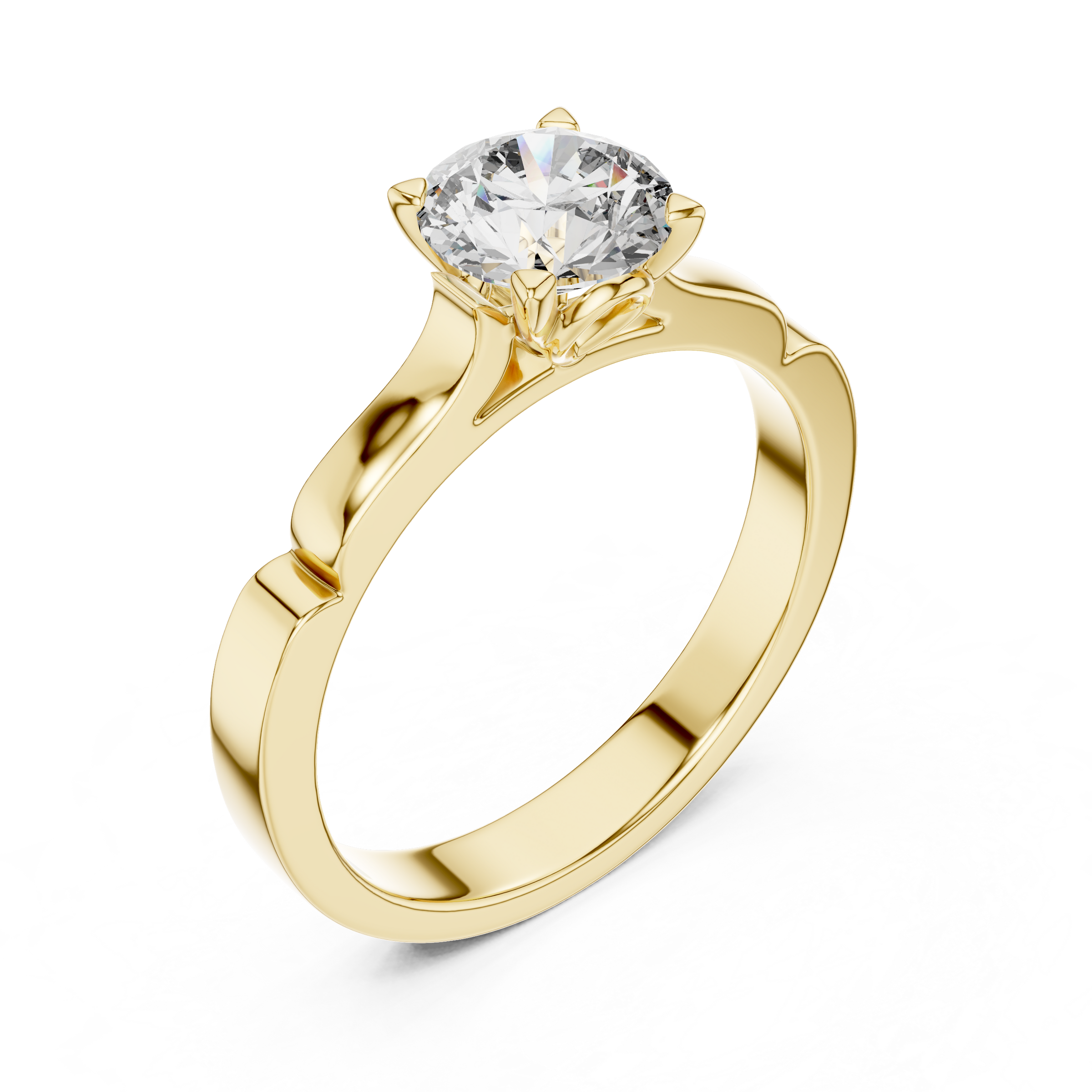 1–3 Carat Round Lab-Grown Diamond Solitaire Engagement Ring – Four-Prong, Plain Band, 18K Gold | Accent Band