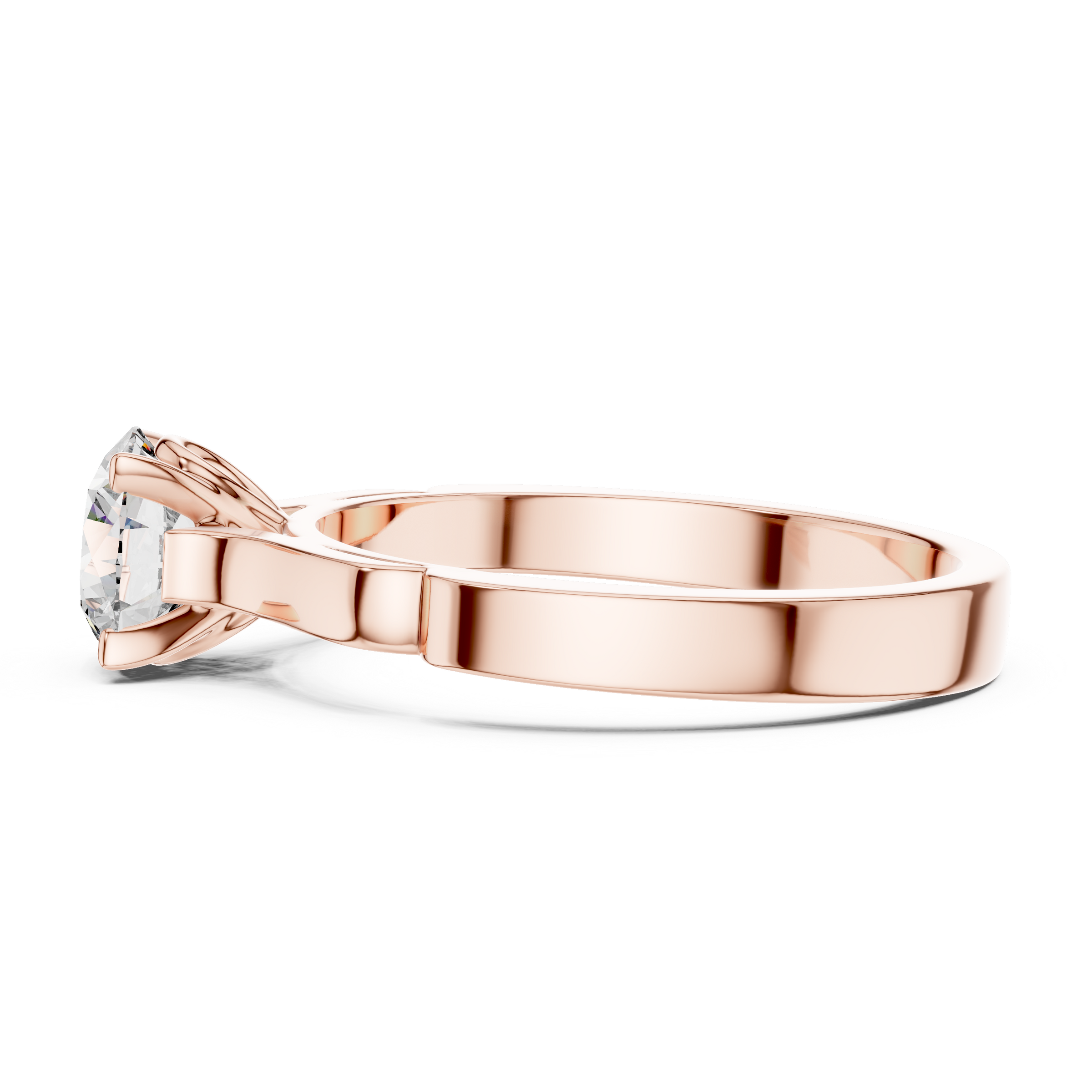 1–3 Carat Round Lab-Grown Diamond Solitaire Engagement Ring – Four-Prong, Plain Band, 18K Gold | Accent Band