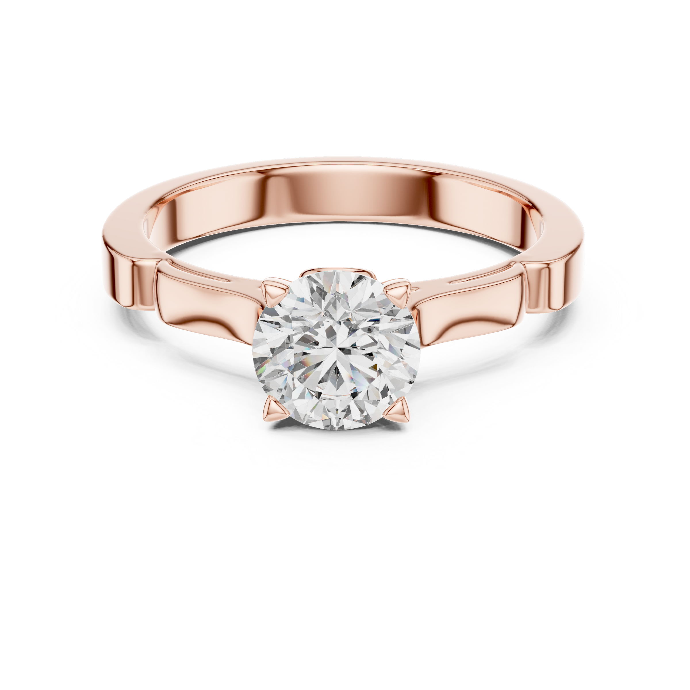1–3 Carat Round Lab-Grown Diamond Solitaire Engagement Ring – Four-Prong, Plain Band, 18K Gold | Accent Band
