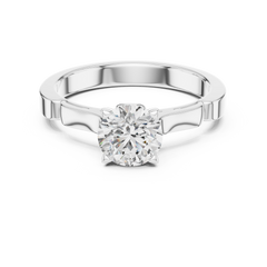 1–3 Carat Round Lab-Grown Diamond Solitaire Engagement Ring – Four-Prong, Plain Band, 18K Gold | Accent Band