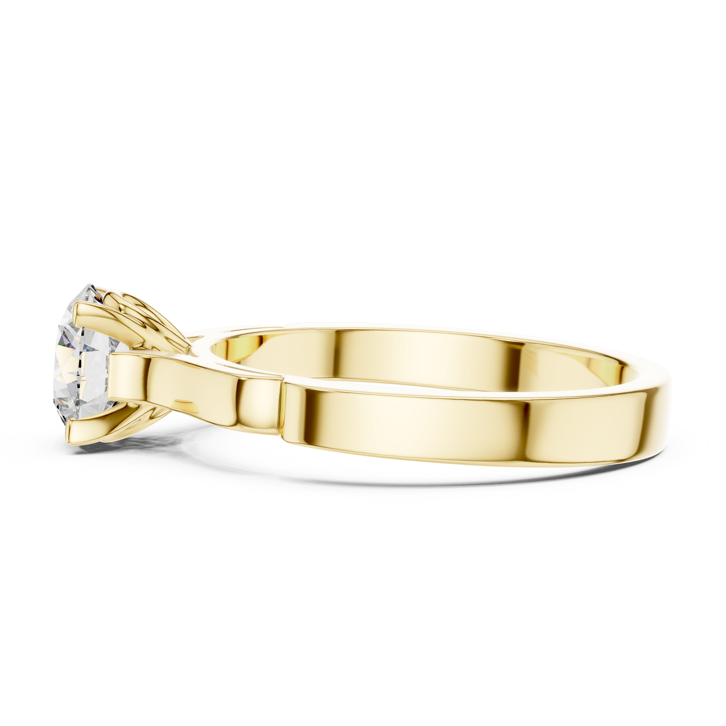 1–3 Carat Round Lab-Grown Diamond Solitaire Engagement Ring – Four-Prong, Plain Band, 18K Gold | Accent Band
