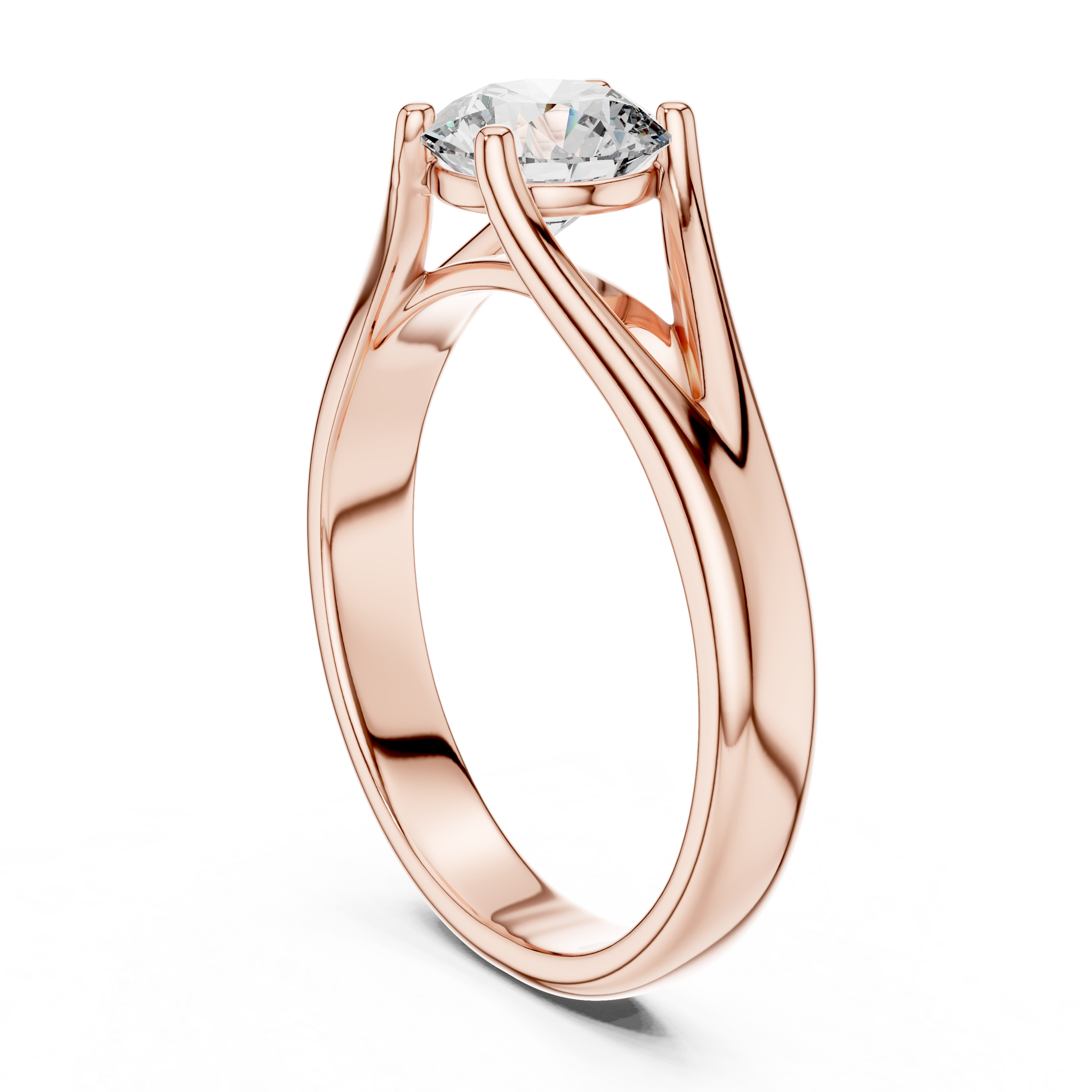 1–3 Carat Round Lab-Grown Diamond Solitaire Engagement Ring – Split Shank, Plain Band, 18K Gold