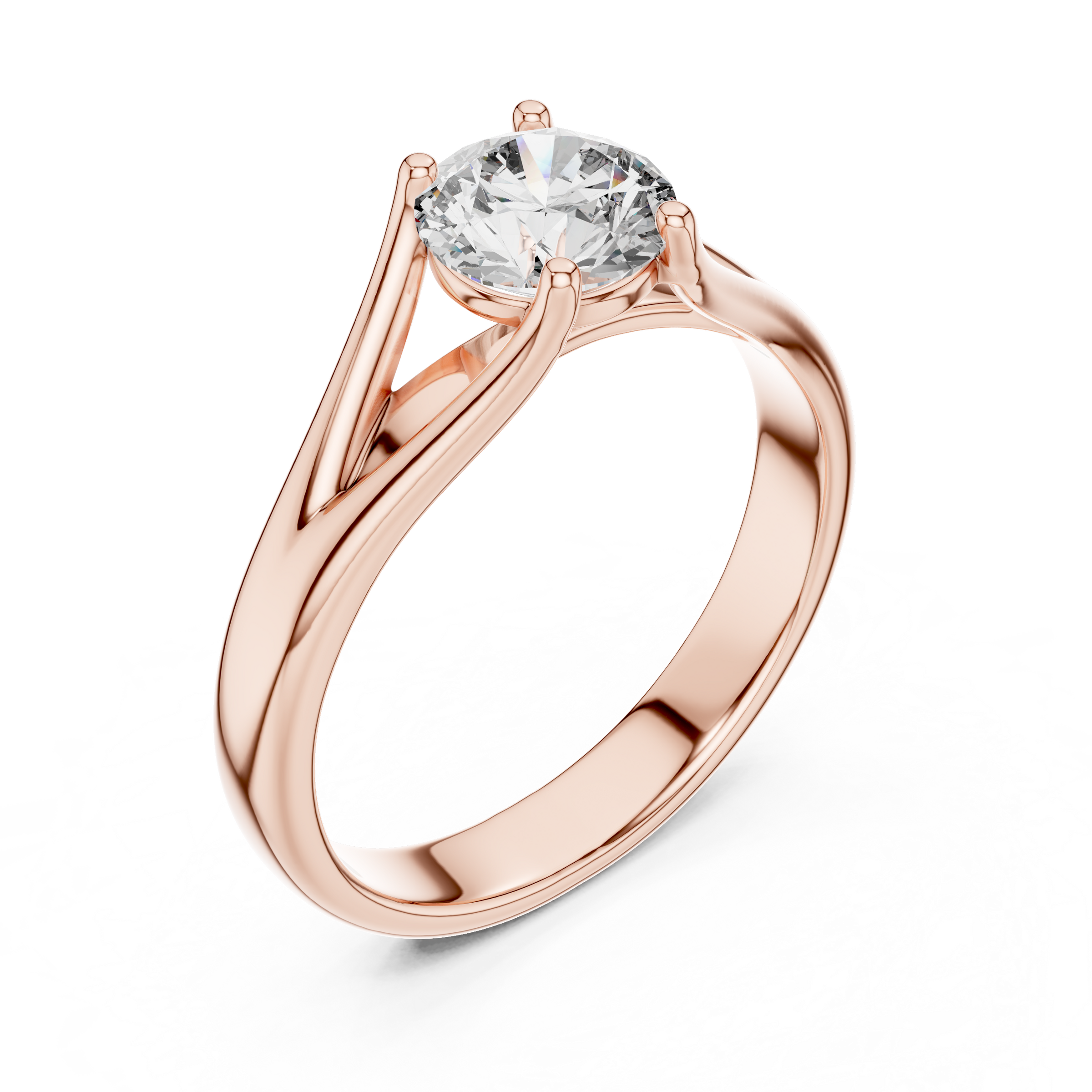 1–3 Carat Round Lab-Grown Diamond Solitaire Engagement Ring – Split Shank, Plain Band, 18K Gold