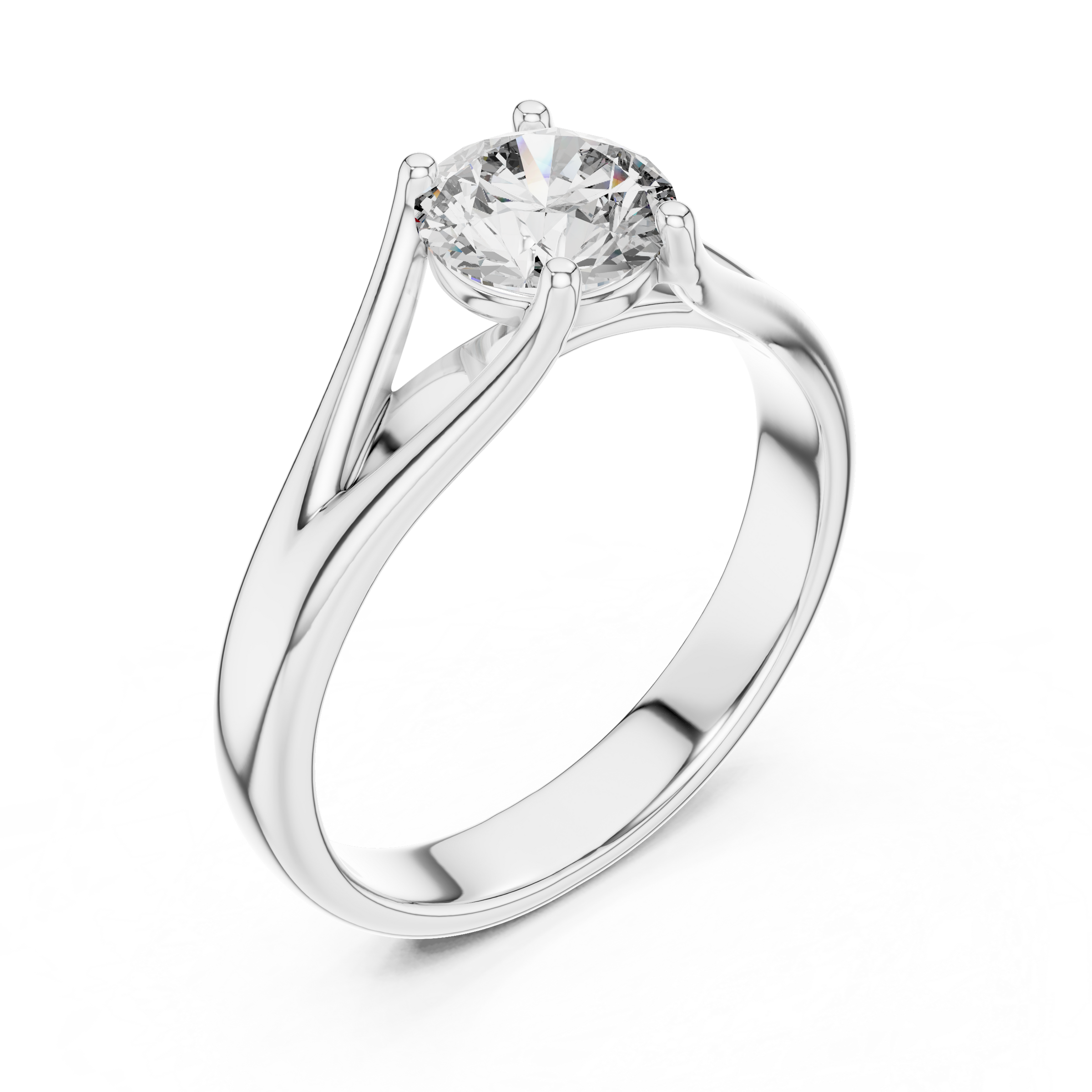 1–3 Carat Round Lab-Grown Diamond Solitaire Engagement Ring – Split Shank, Plain Band, 18K Gold