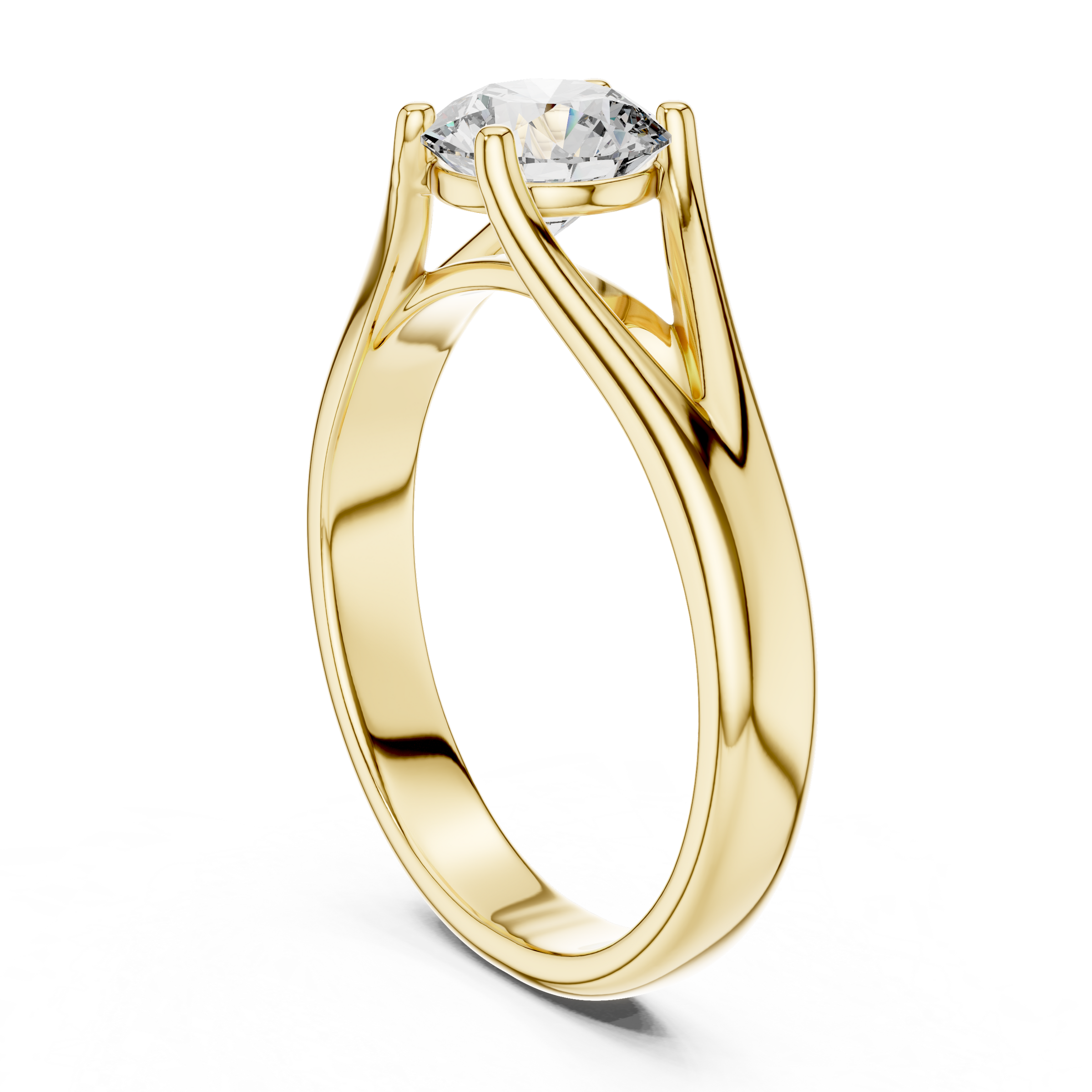 1–3 Carat Round Lab-Grown Diamond Solitaire Engagement Ring – Split Shank, Plain Band, 18K Gold