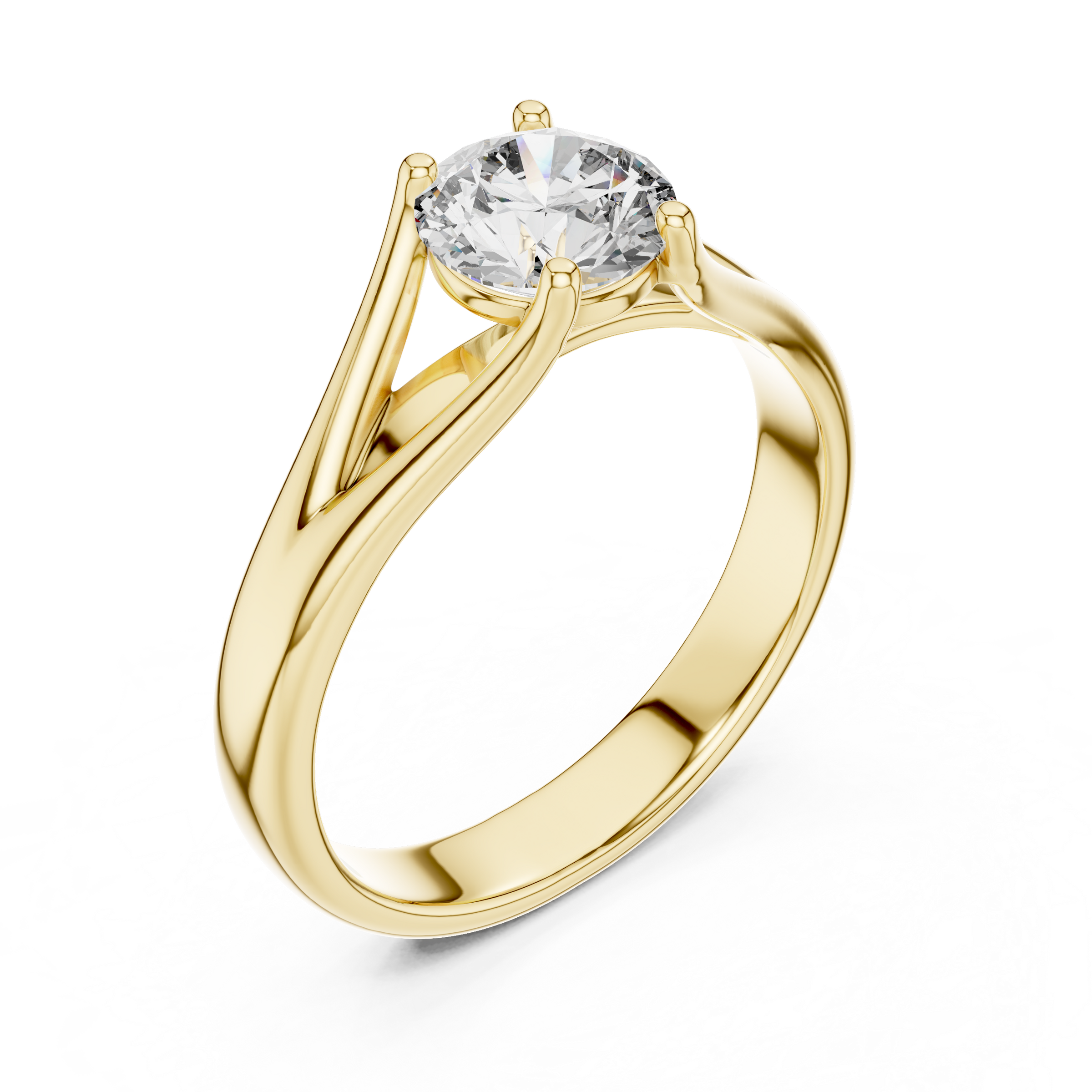 1–3 Carat Round Lab-Grown Diamond Solitaire Engagement Ring – Split Shank, Plain Band, 18K Gold