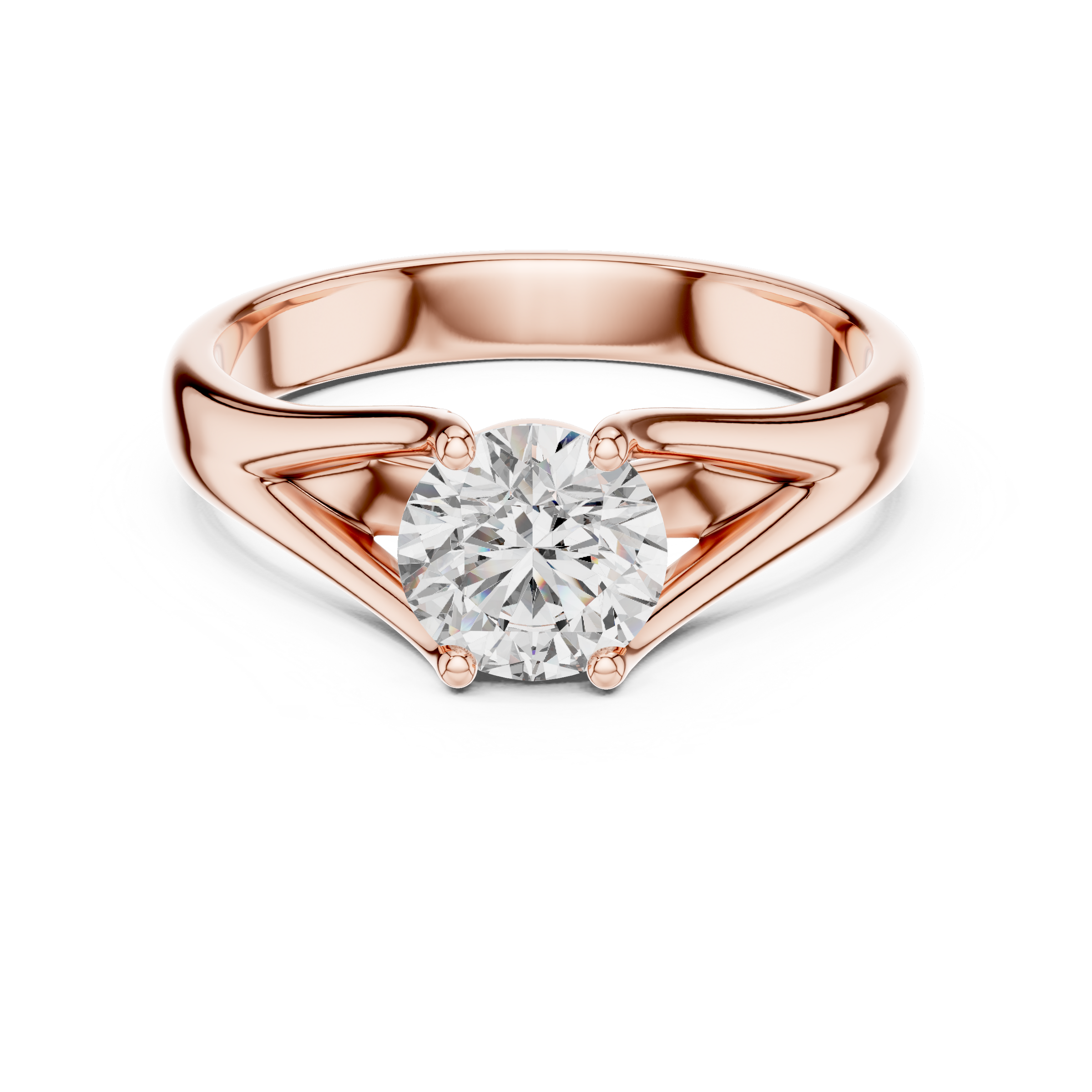 1–3 Carat Round Lab-Grown Diamond Solitaire Engagement Ring – Split Shank, Plain Band, 18K Gold