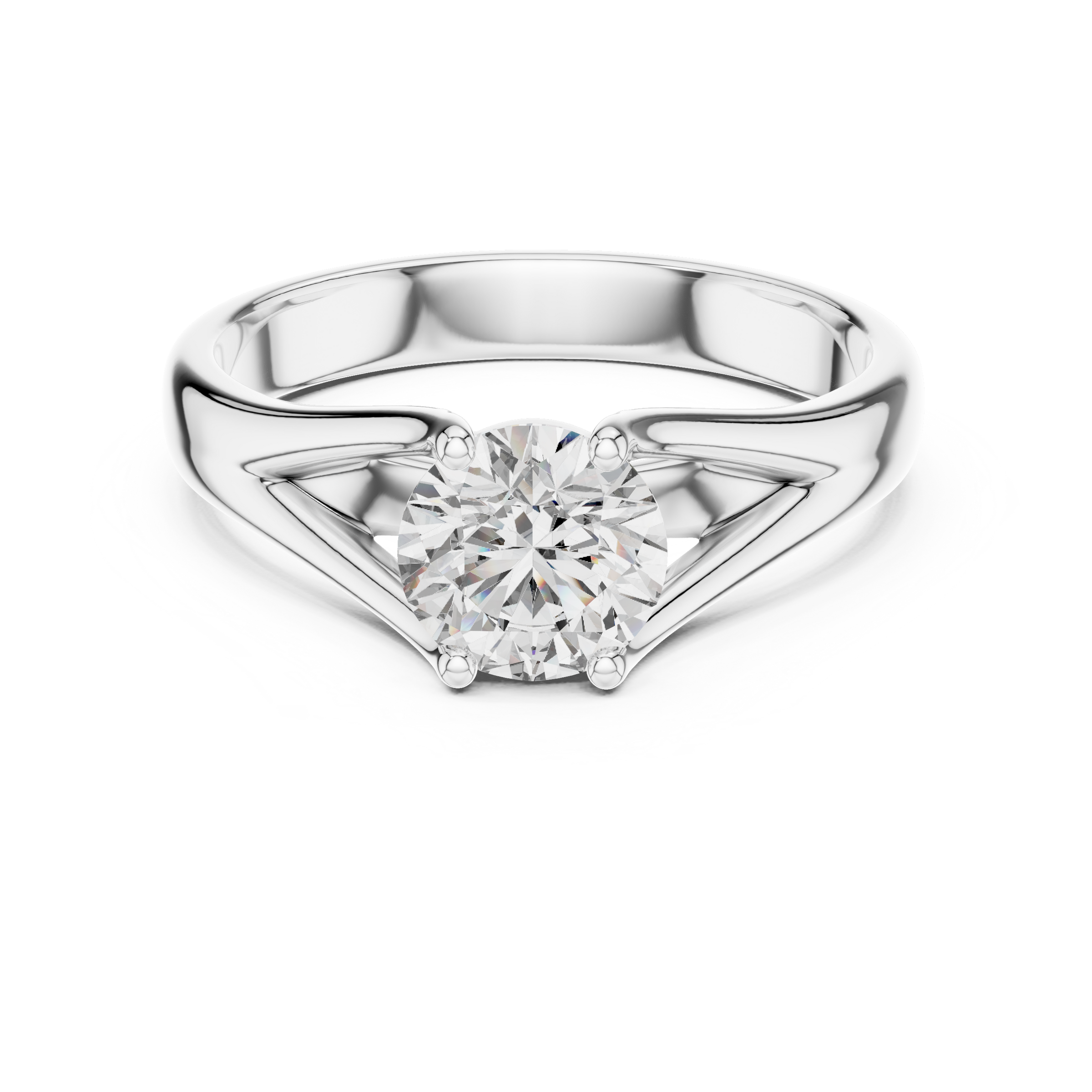 1–3 Carat Round Lab-Grown Diamond Solitaire Engagement Ring – Split Shank, Plain Band, 18K Gold