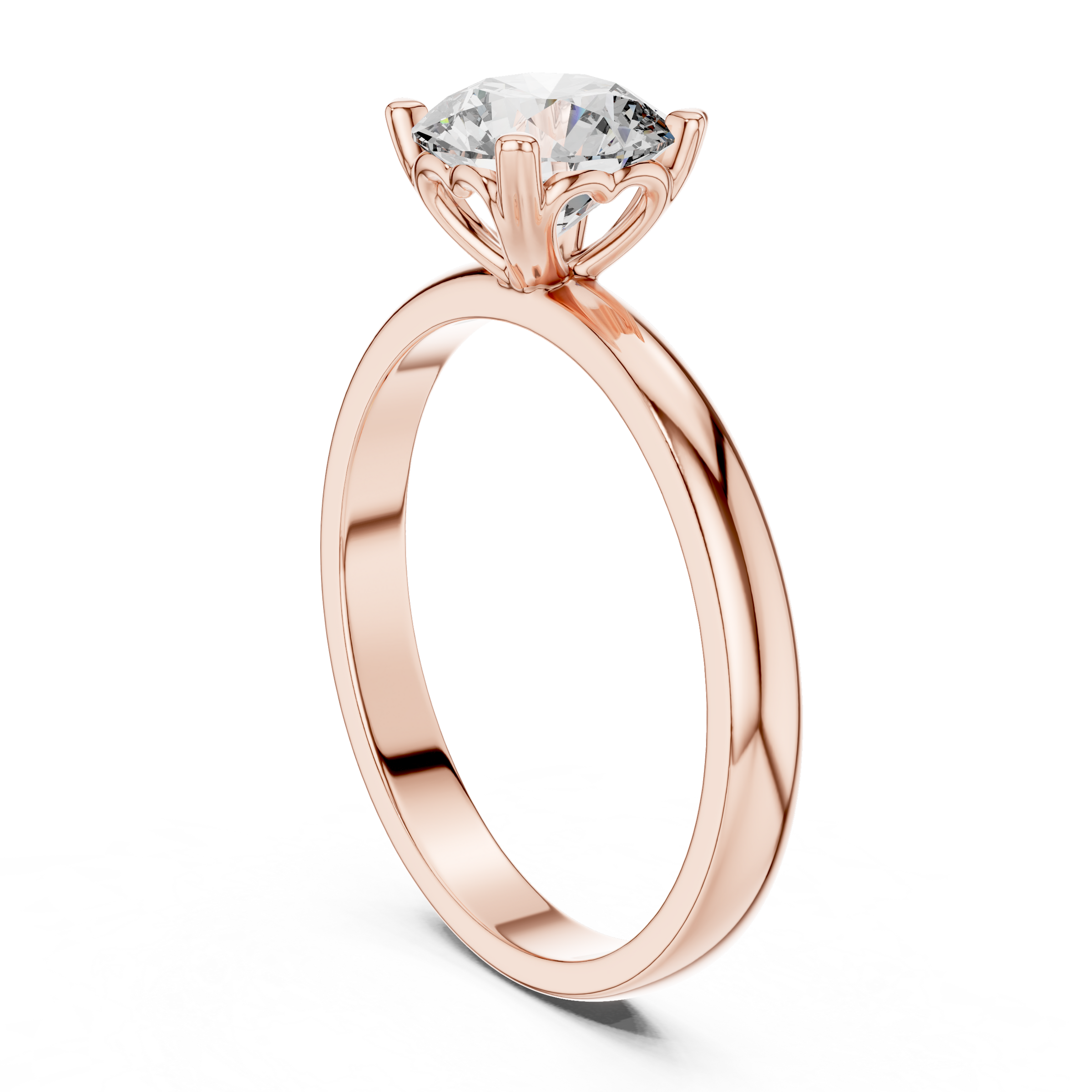 1–3 Carat Round Lab-Grown Diamond Solitaire Engagement Ring – Hidden Heart Basket, Plain Band, 18K Gold