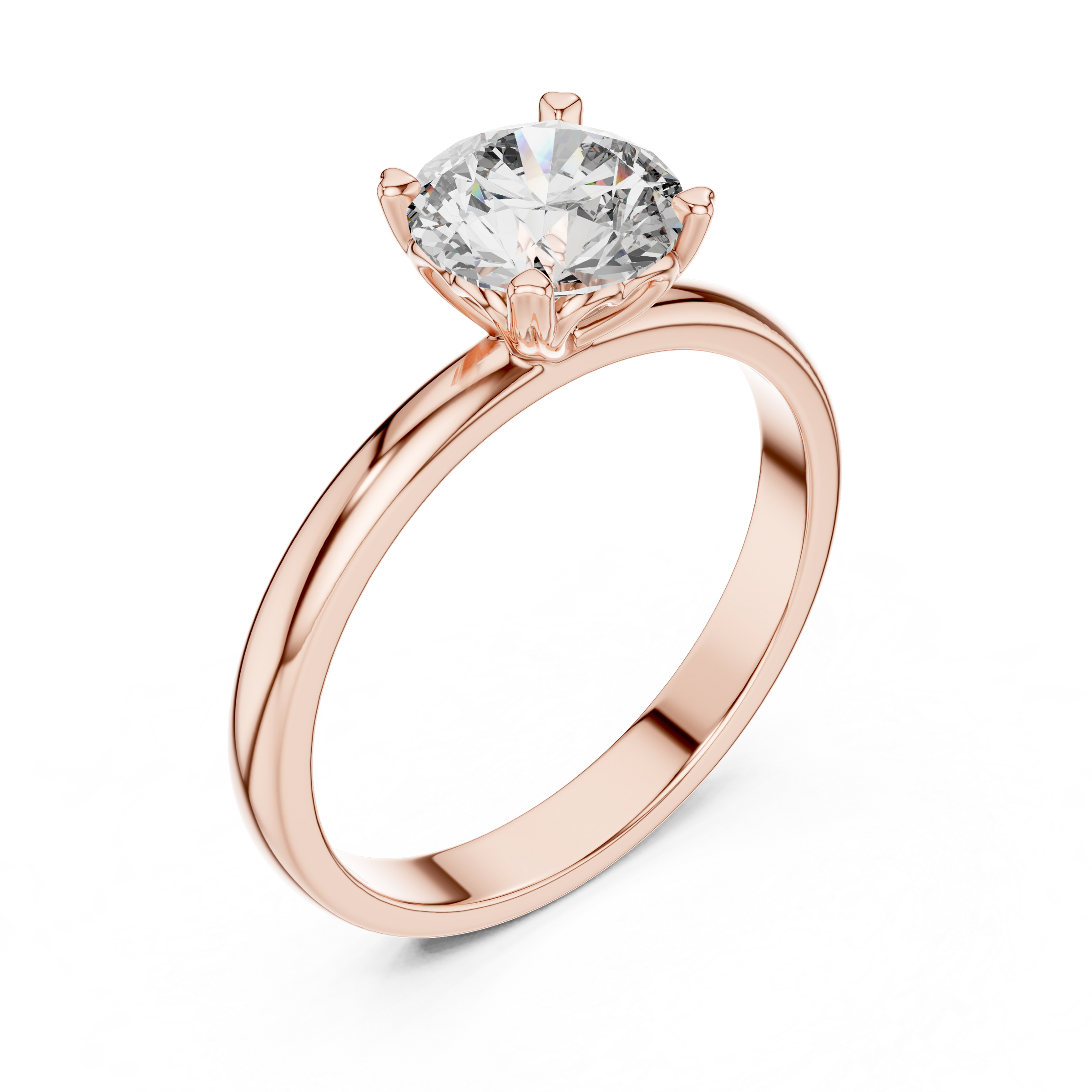 1–3 Carat Round Lab-Grown Diamond Solitaire Engagement Ring – Hidden Heart Basket, Plain Band, 18K Gold