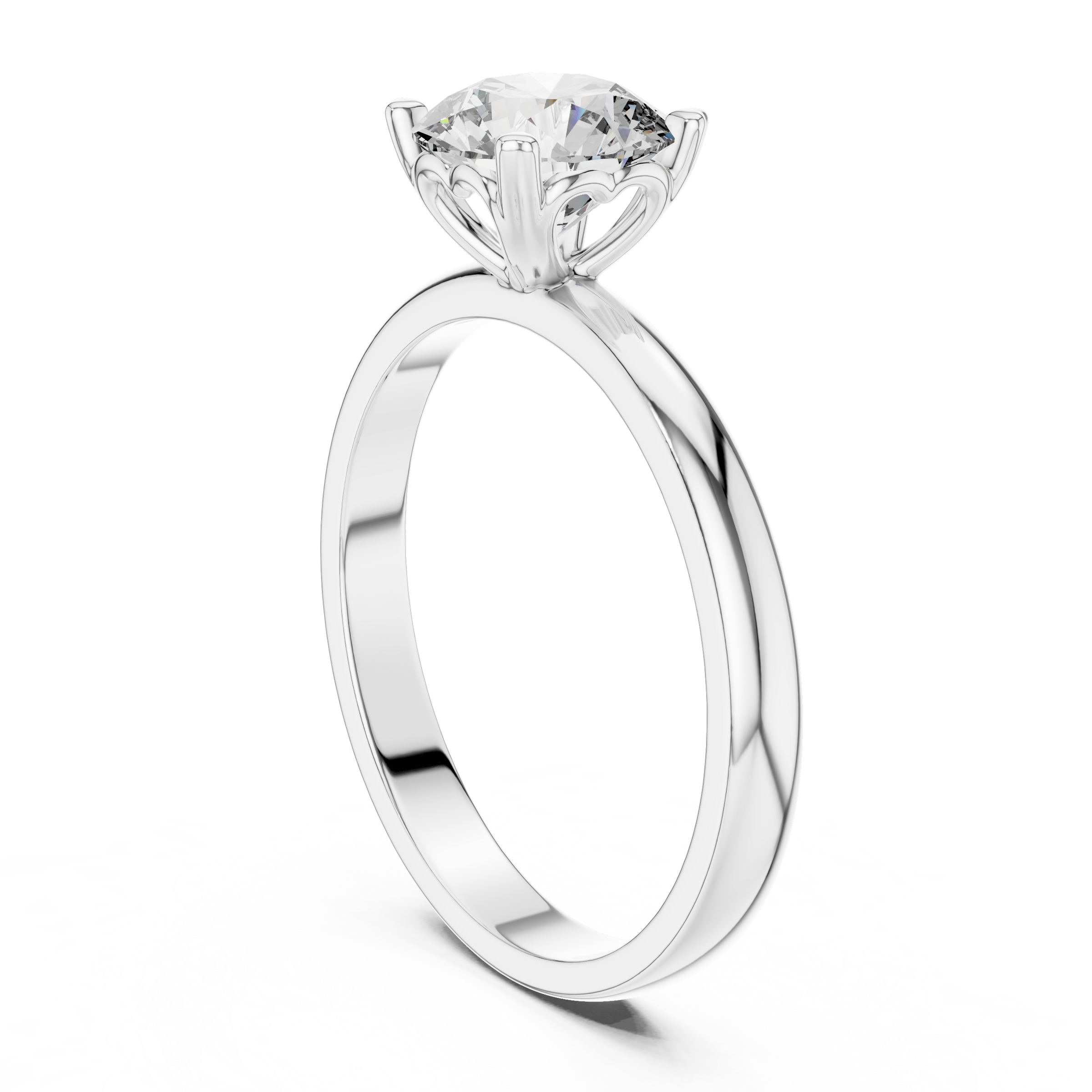 1–3 Carat Round Lab-Grown Diamond Solitaire Engagement Ring – Hidden Heart Basket, Plain Band, 18K Gold