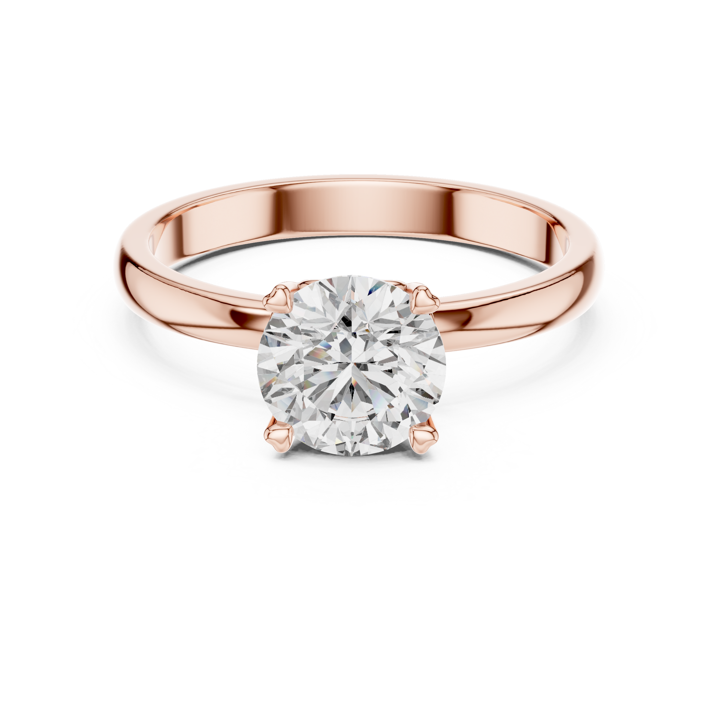 1–3 Carat Round Lab-Grown Diamond Solitaire Engagement Ring – Hidden Heart Basket, Plain Band, 18K Gold