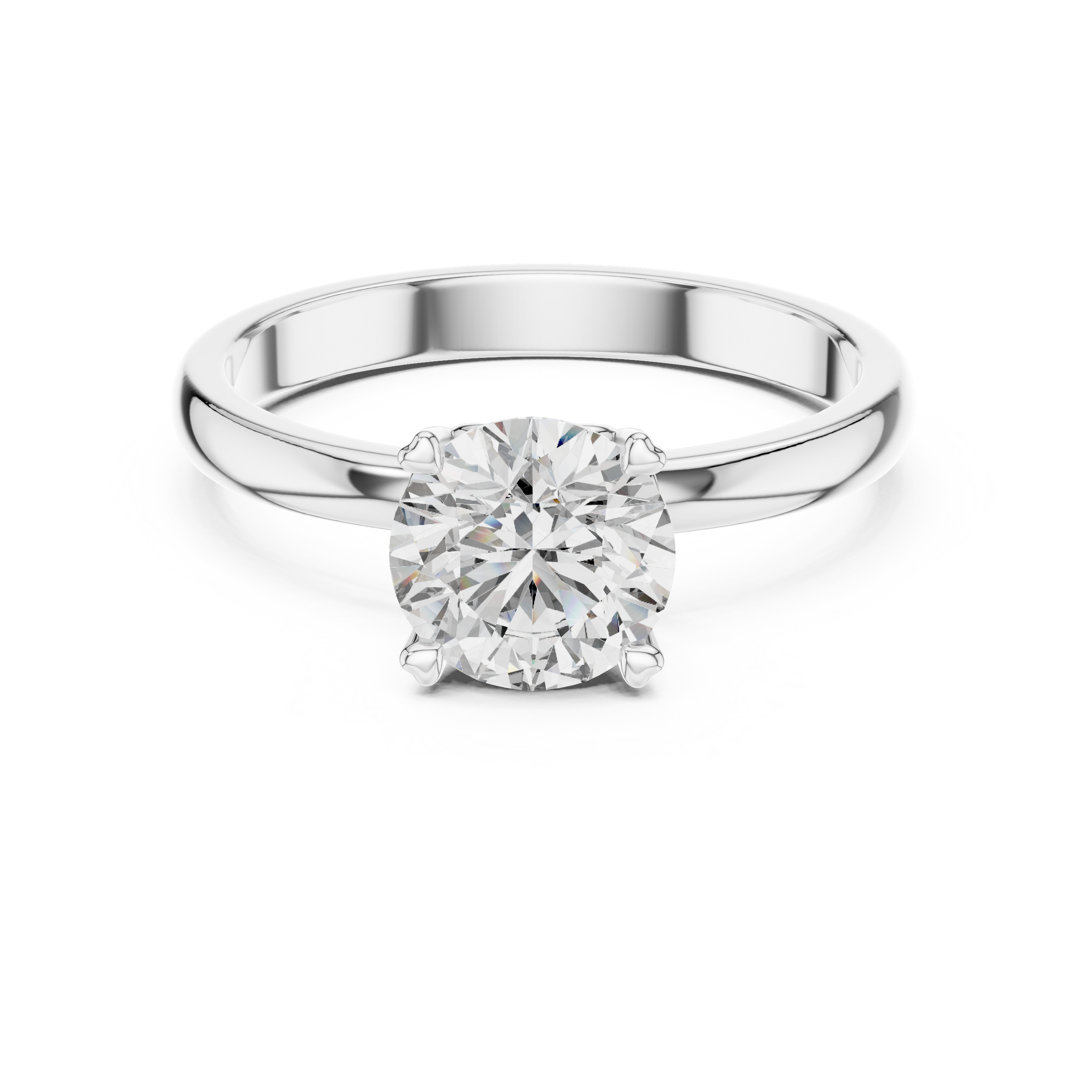 1–3 Carat Round Lab-Grown Diamond Solitaire Engagement Ring – Hidden Heart Basket, Plain Band, 18K Gold