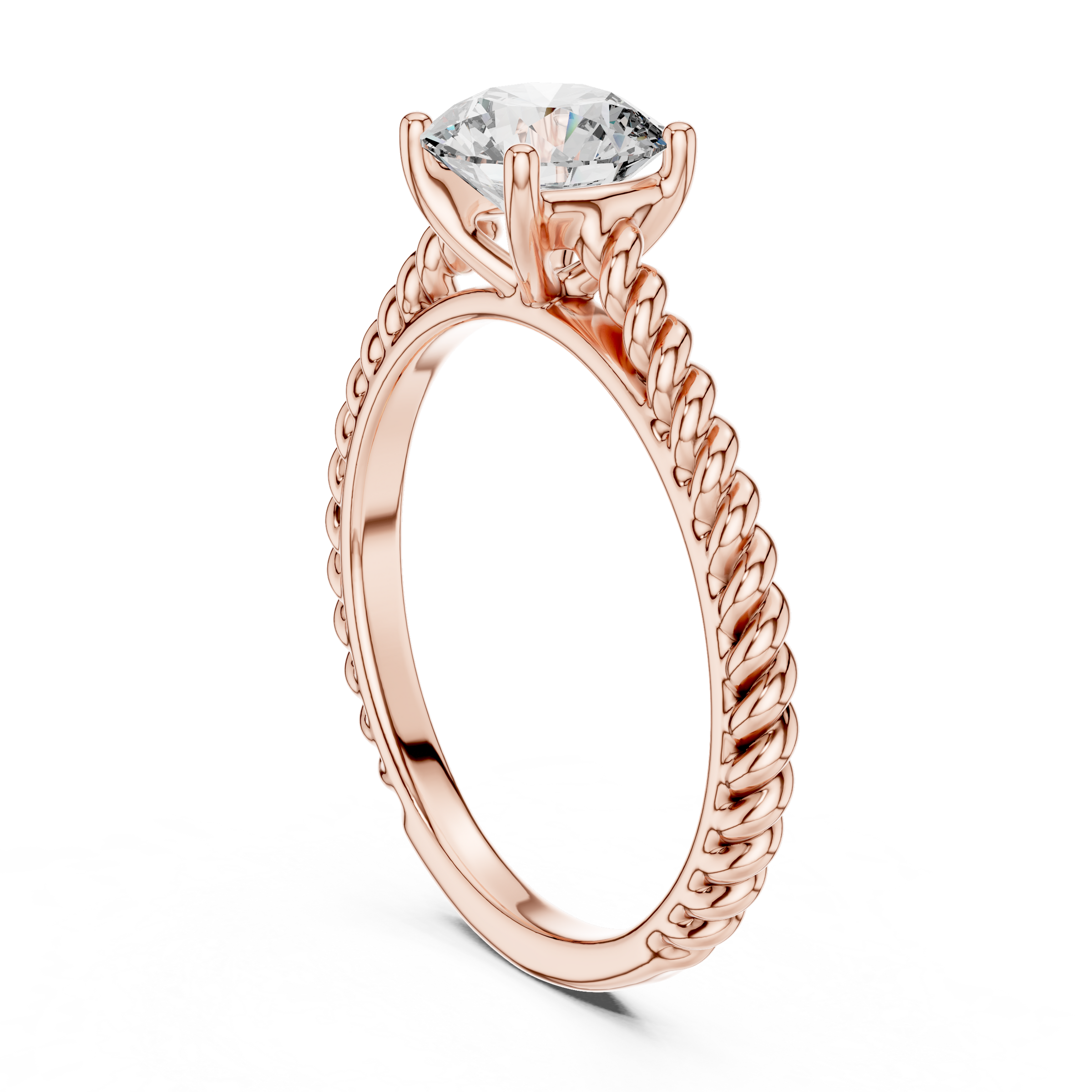 1–3 Carat Round Lab-Grown Diamond Solitaire Engagement Ring – Twisted Rope Band, 18K Gold