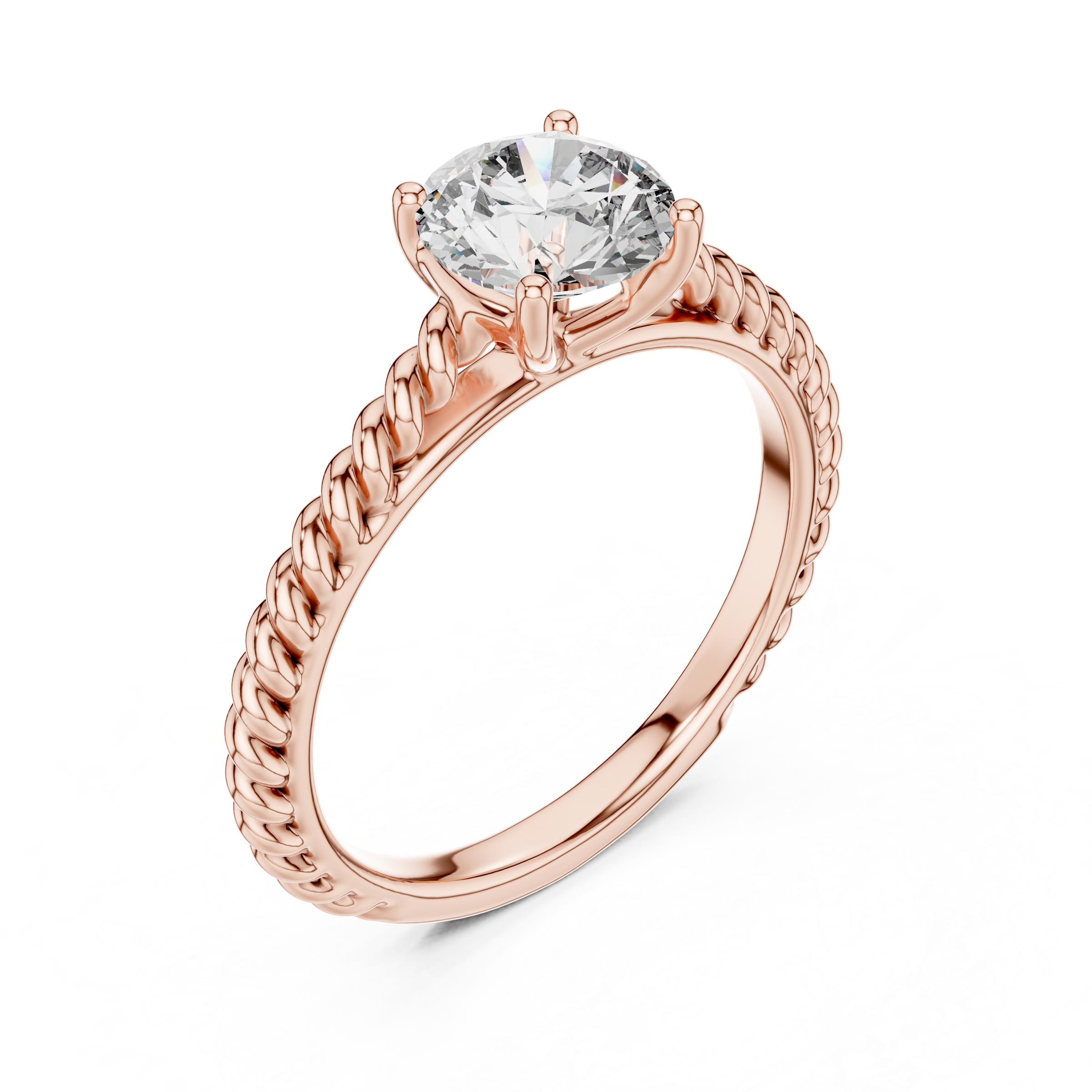 1–3 Carat Round Lab-Grown Diamond Solitaire Engagement Ring – Twisted Rope Band, 18K Gold