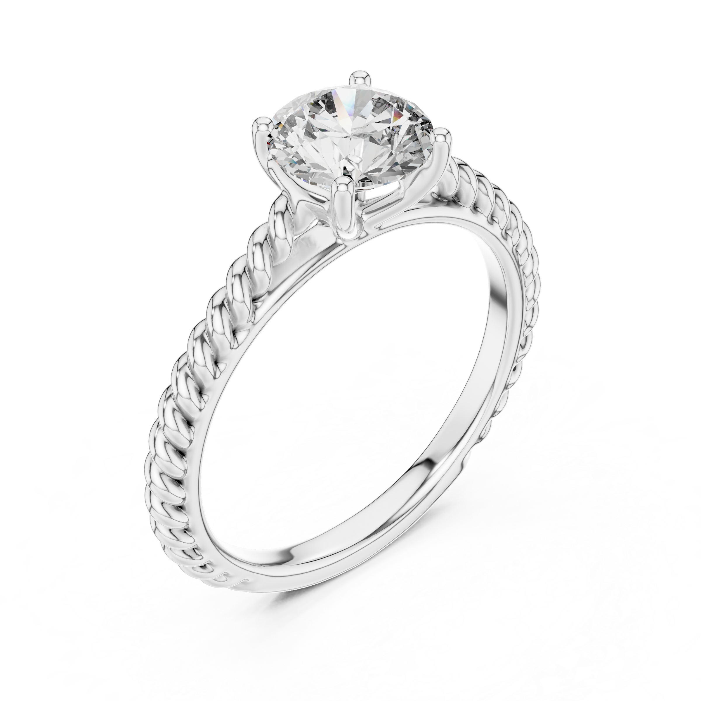 1–3 Carat Round Lab-Grown Diamond Solitaire Engagement Ring – Twisted Rope Band, 18K Gold