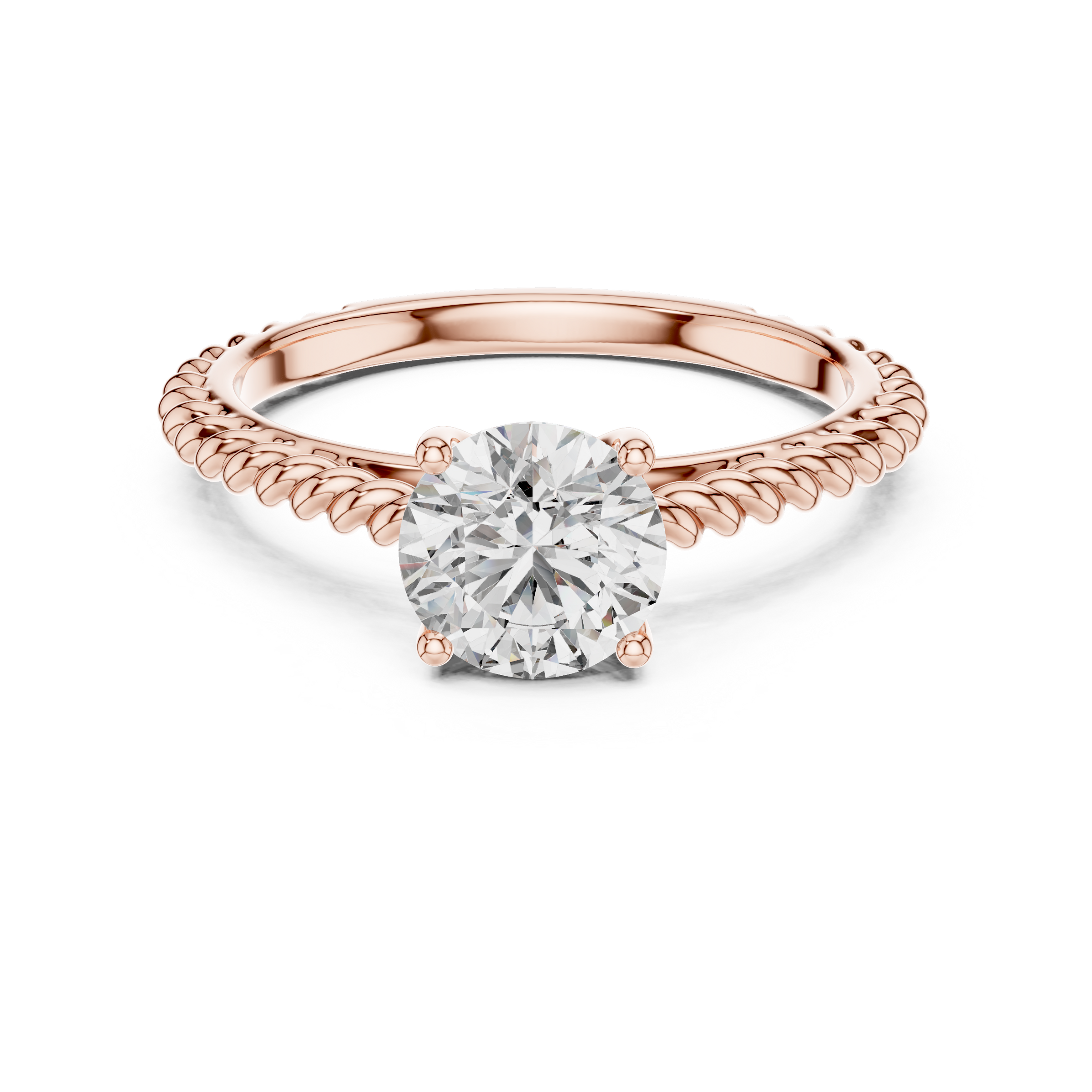 1–3 Carat Round Lab-Grown Diamond Solitaire Engagement Ring – Twisted Rope Band, 18K Gold