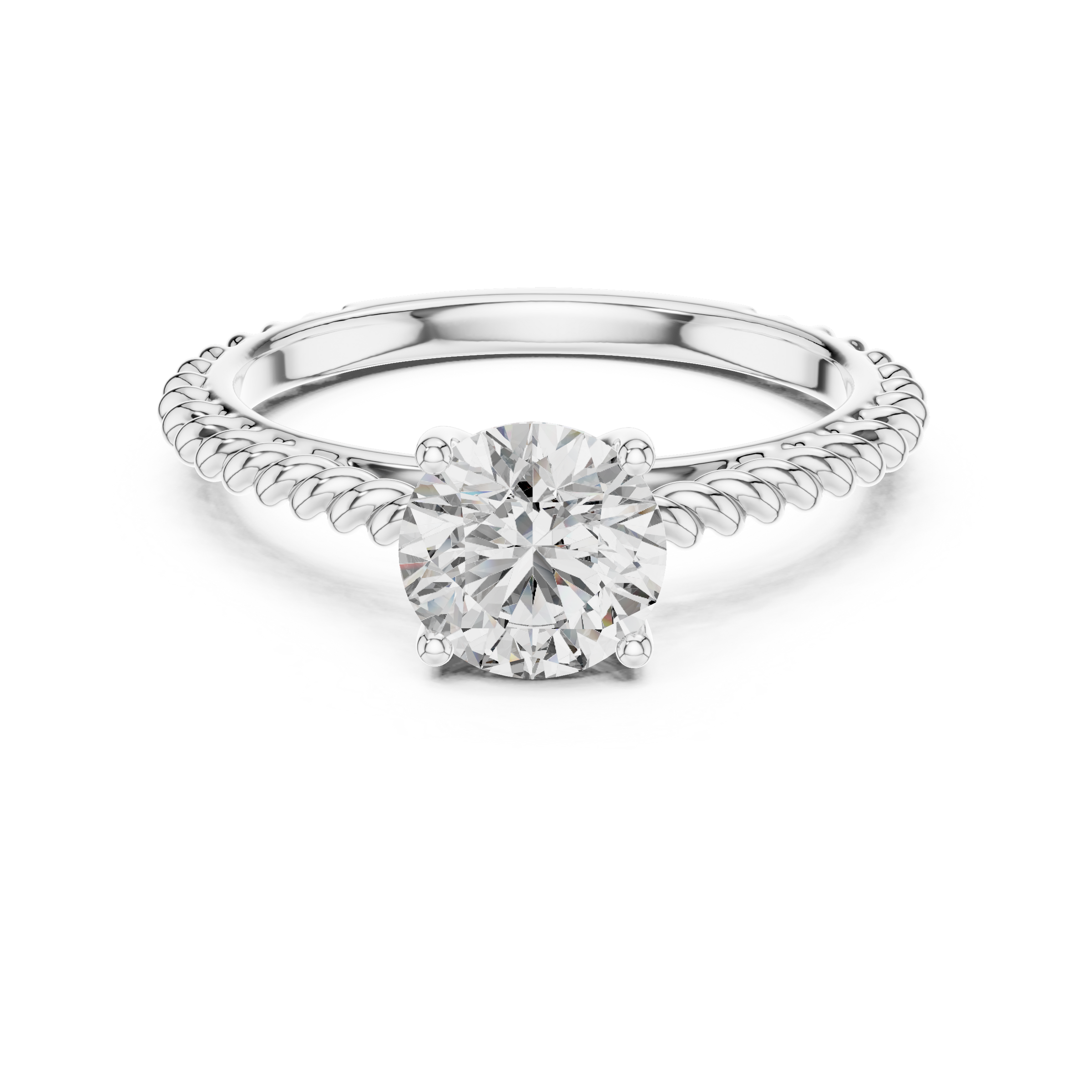1–3 Carat Round Lab-Grown Diamond Solitaire Engagement Ring – Twisted Rope Band, 18K Gold