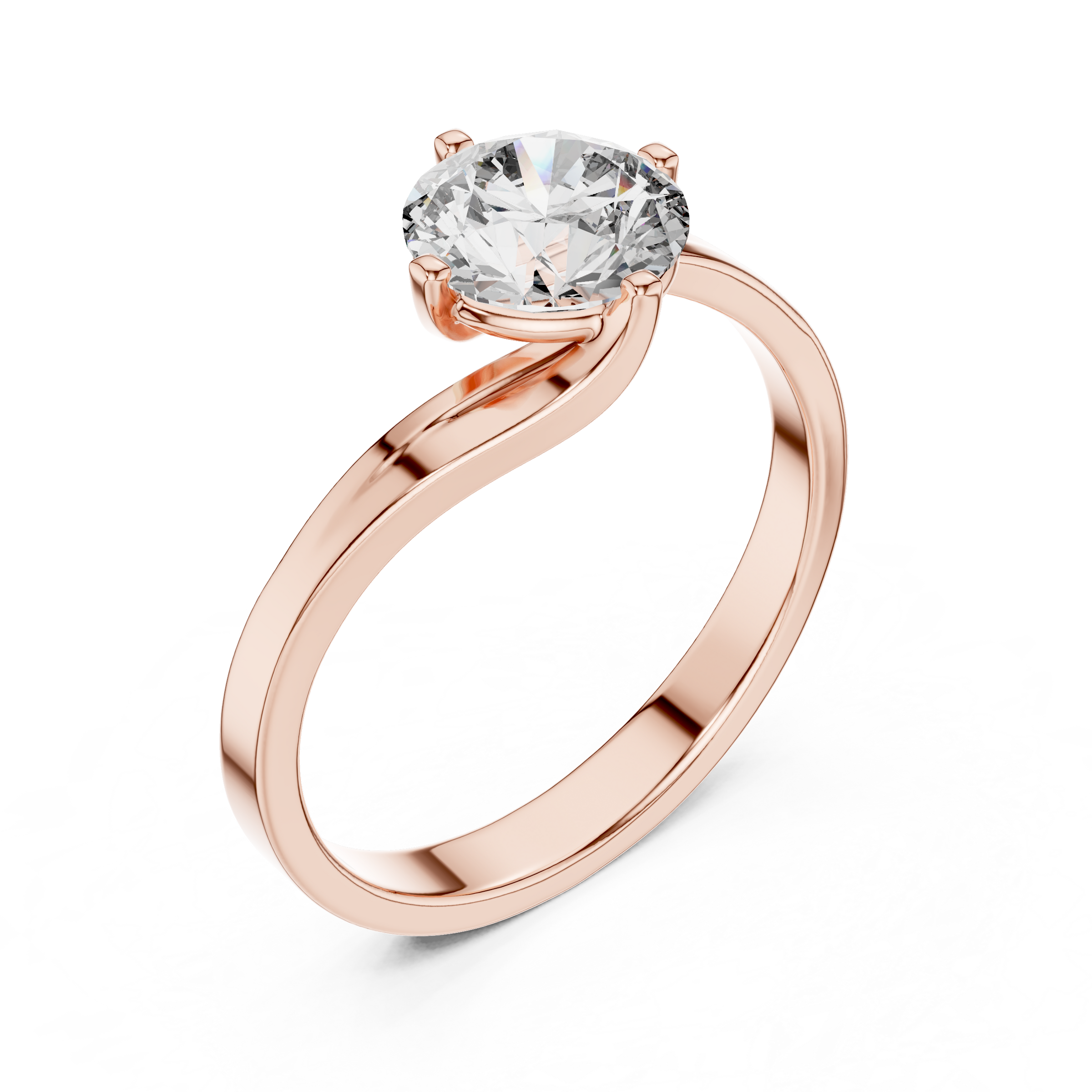1–3 Carat Round Lab-Grown Diamond Solitaire Engagement Ring – Wave Band, 18K Gold