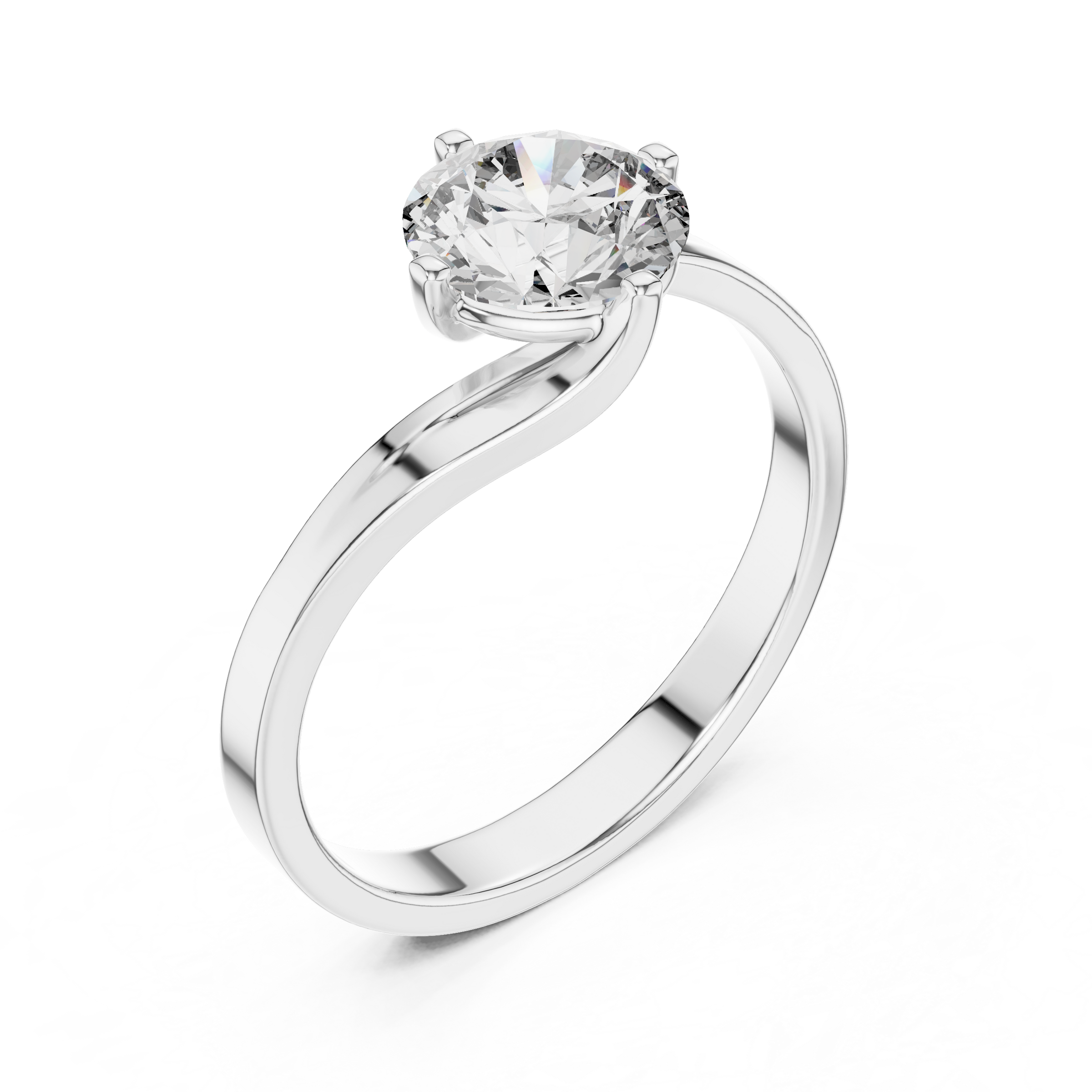 1–3 Carat Round Lab-Grown Diamond Solitaire Engagement Ring – Wave Band, 18K Gold