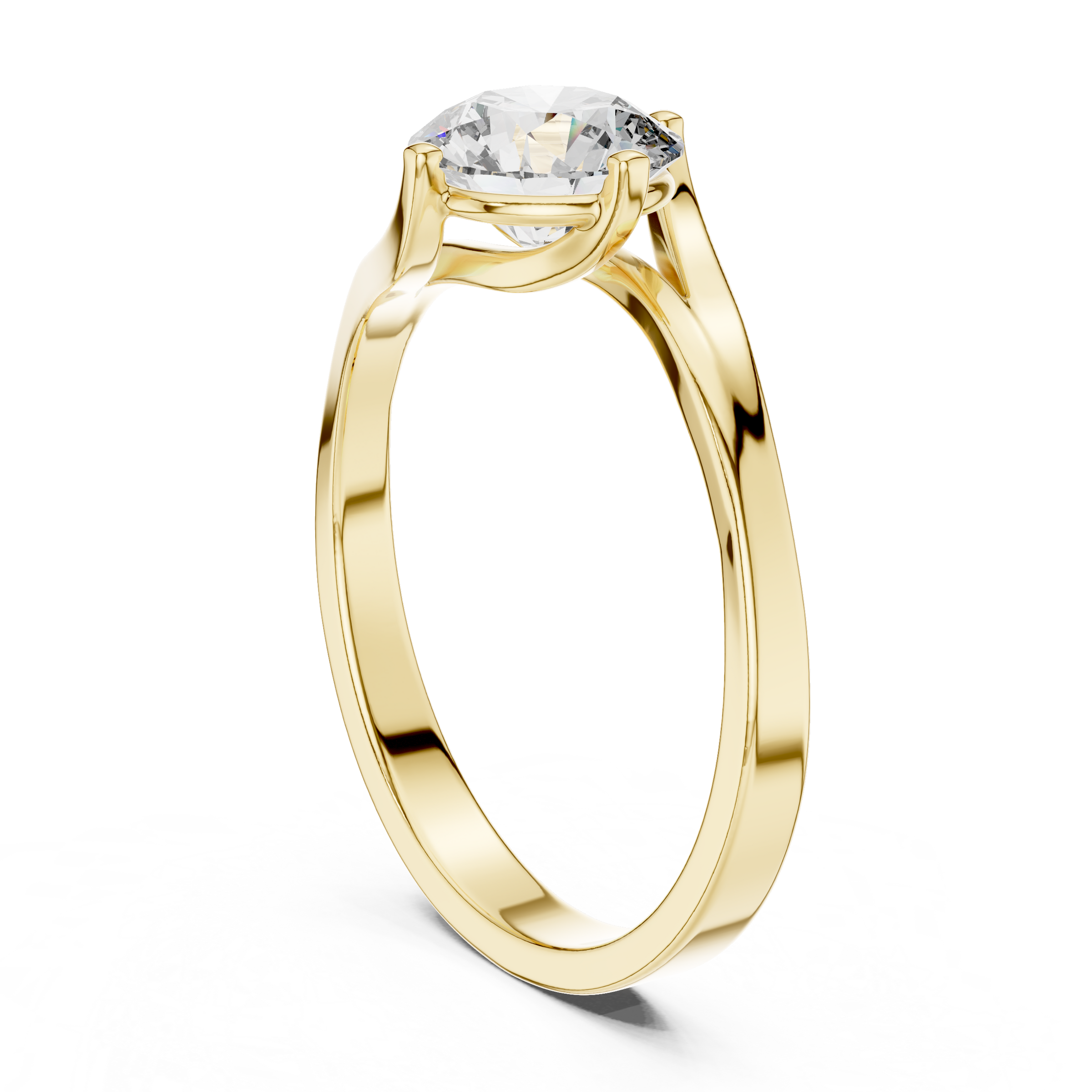 1–3 Carat Round Lab-Grown Diamond Solitaire Engagement Ring – Wave Band, 18K Gold