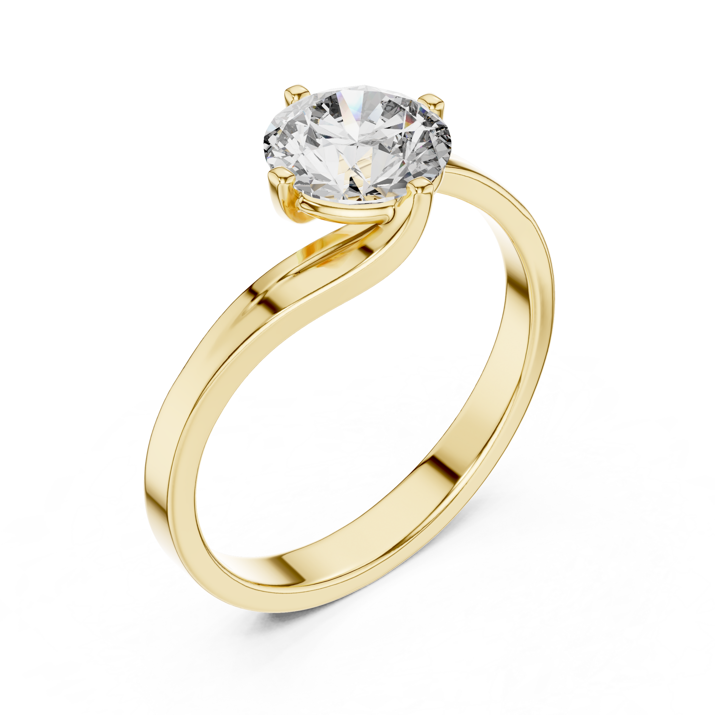 1–3 Carat Round Lab-Grown Diamond Solitaire Engagement Ring – Wave Band, 18K Gold