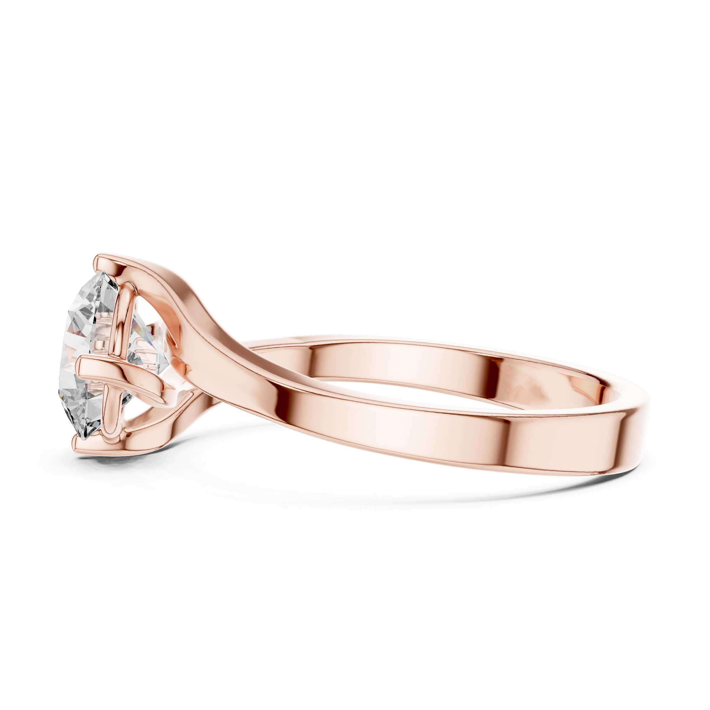 1–3 Carat Round Lab-Grown Diamond Solitaire Engagement Ring – Wave Band, 18K Gold