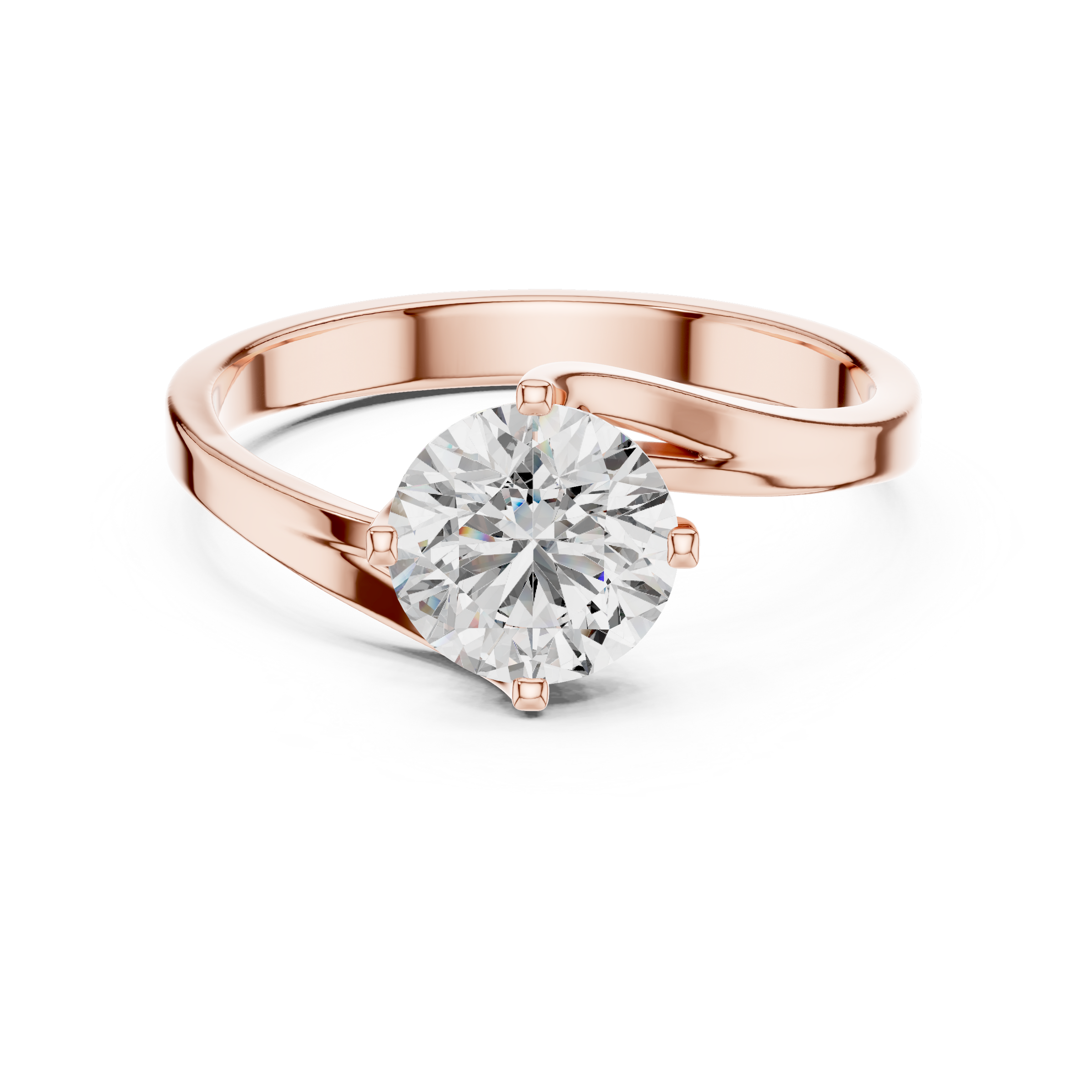 1–3 Carat Round Lab-Grown Diamond Solitaire Engagement Ring – Wave Band, 18K Gold