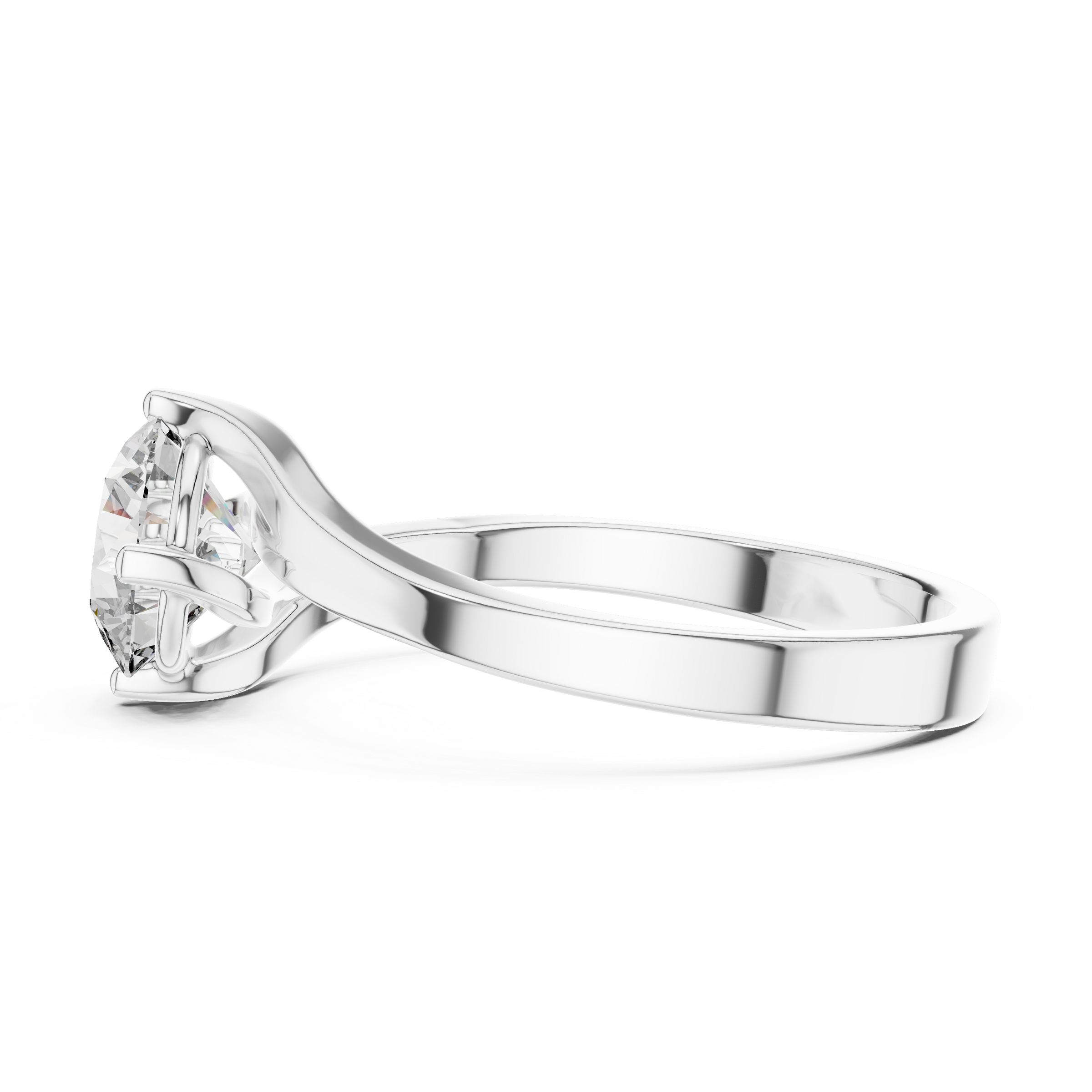 1–3 Carat Round Lab-Grown Diamond Solitaire Engagement Ring – Wave Band, 18K Gold