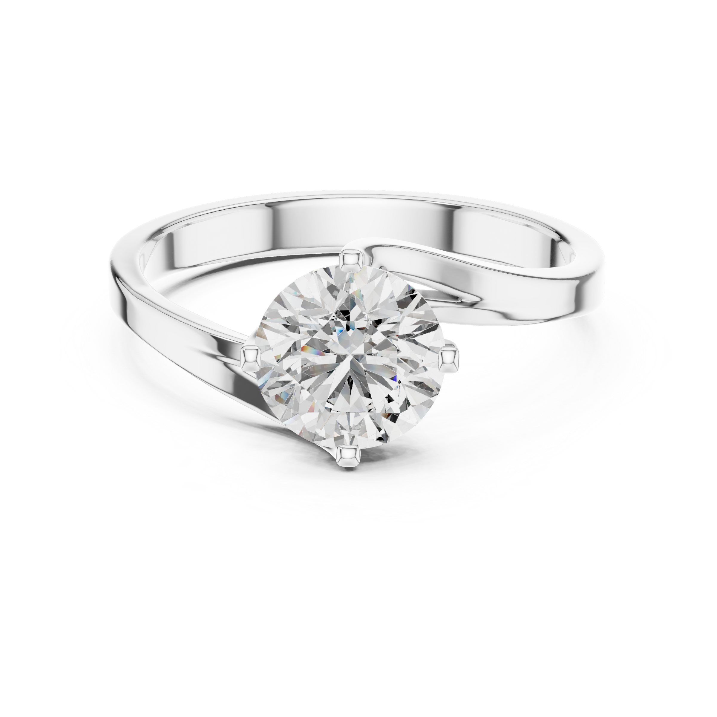 1–3 Carat Round Lab-Grown Diamond Solitaire Engagement Ring – Wave Band, 18K Gold