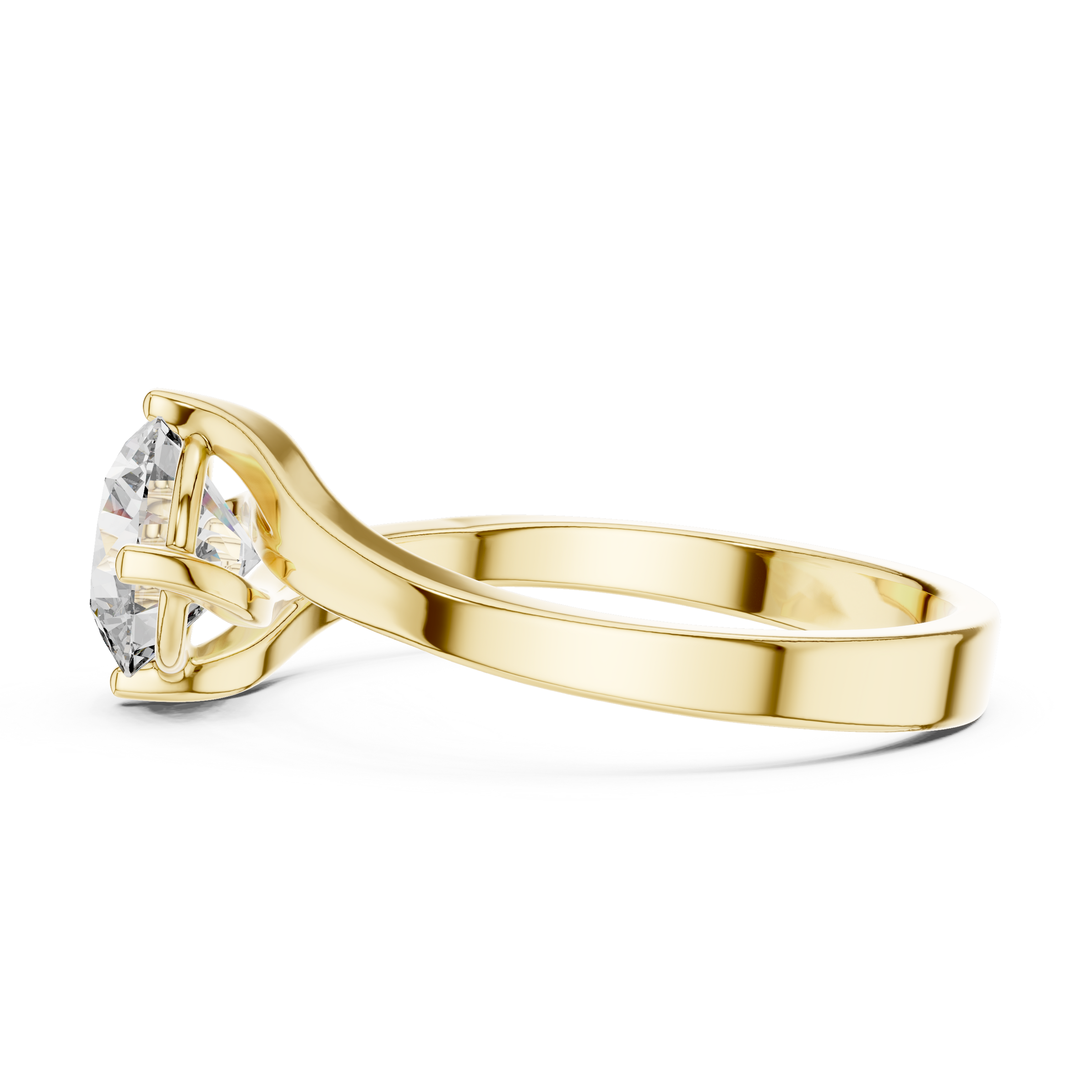 1–3 Carat Round Lab-Grown Diamond Solitaire Engagement Ring – Wave Band, 18K Gold