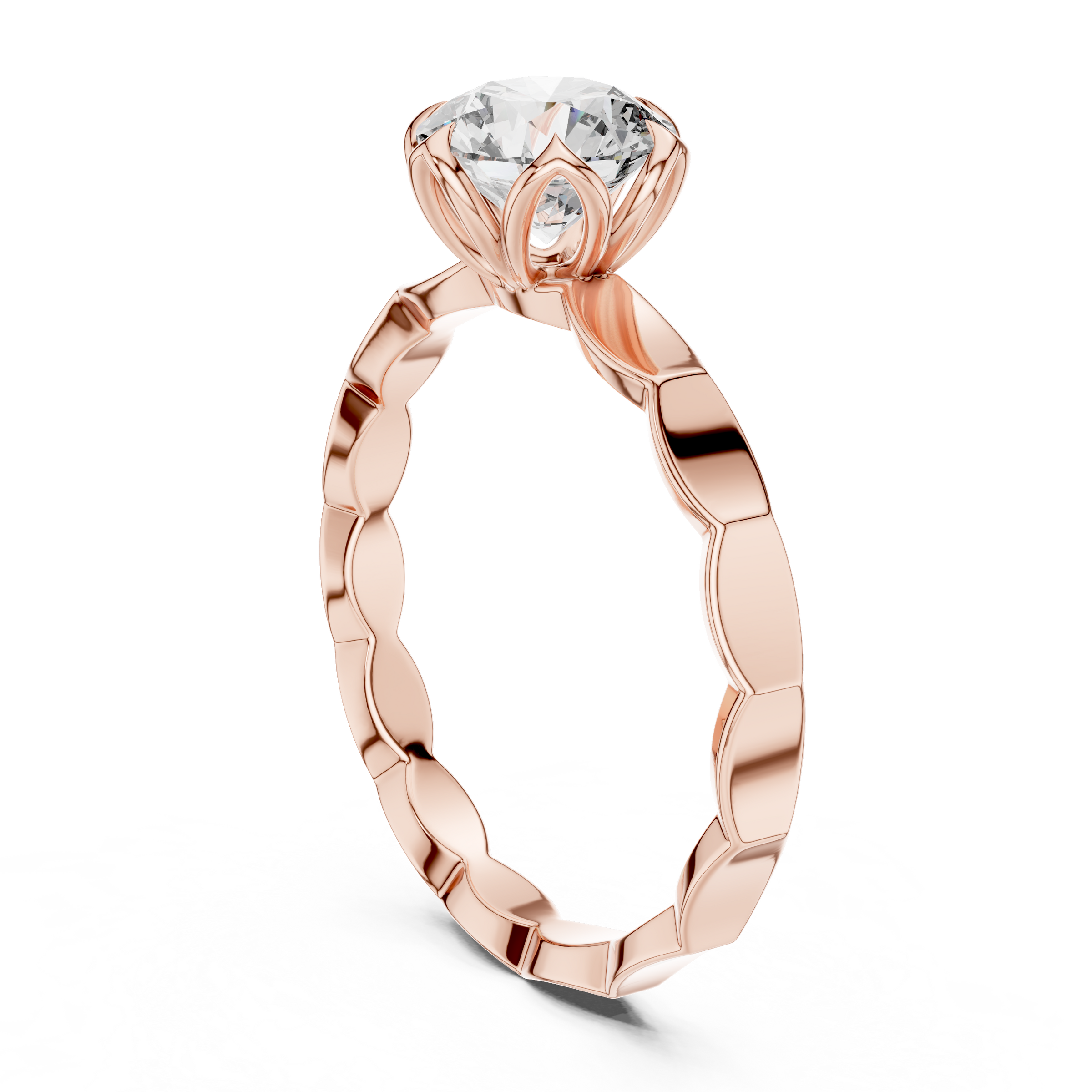 1–3 Carat Round Lab-Grown Diamond Solitaire Engagement Ring – Floral Six-Prong Setting, 18K Gold