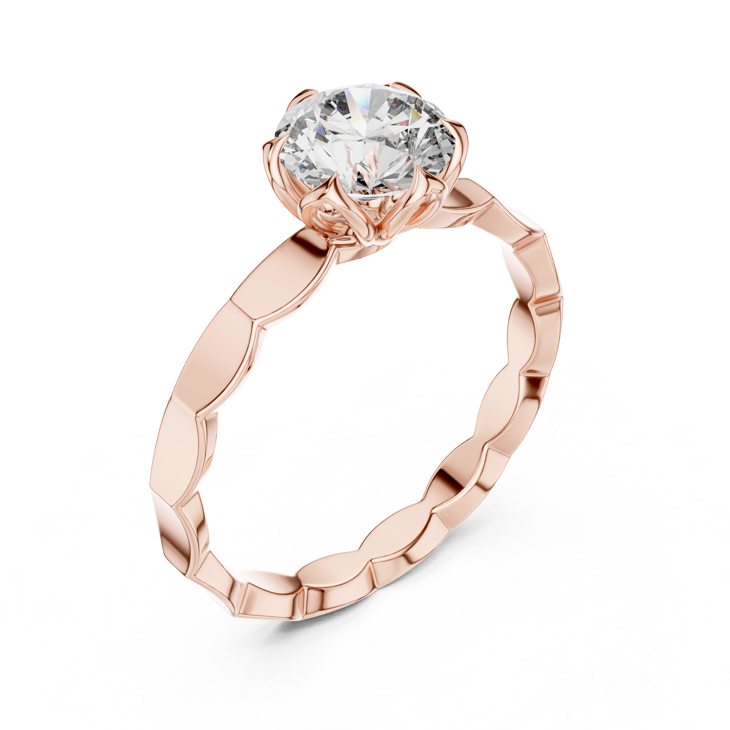 1–3 Carat Round Lab-Grown Diamond Solitaire Engagement Ring – Floral Six-Prong Setting, 18K Gold