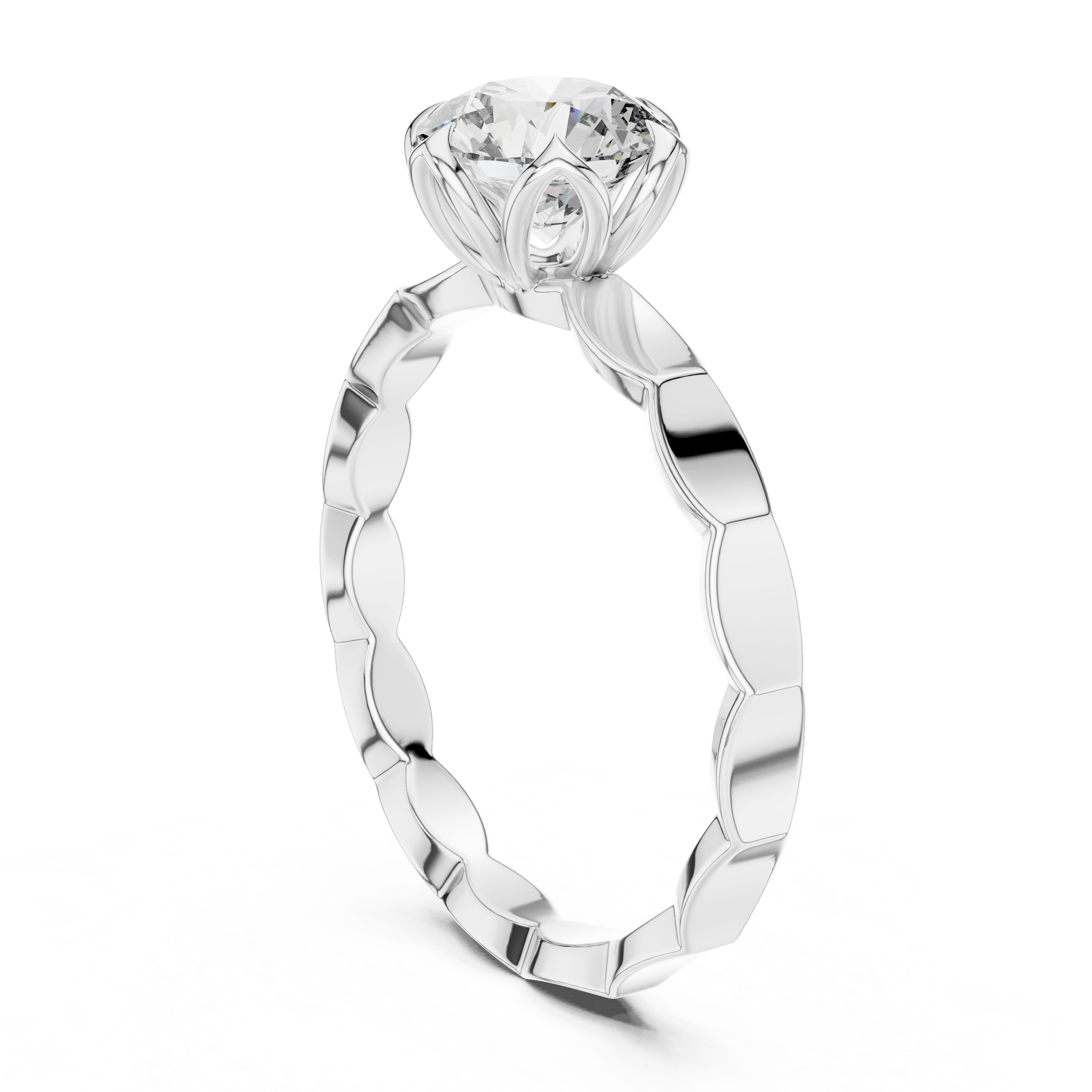 1–3 Carat Round Lab-Grown Diamond Solitaire Engagement Ring – Floral Six-Prong Setting, 18K Gold