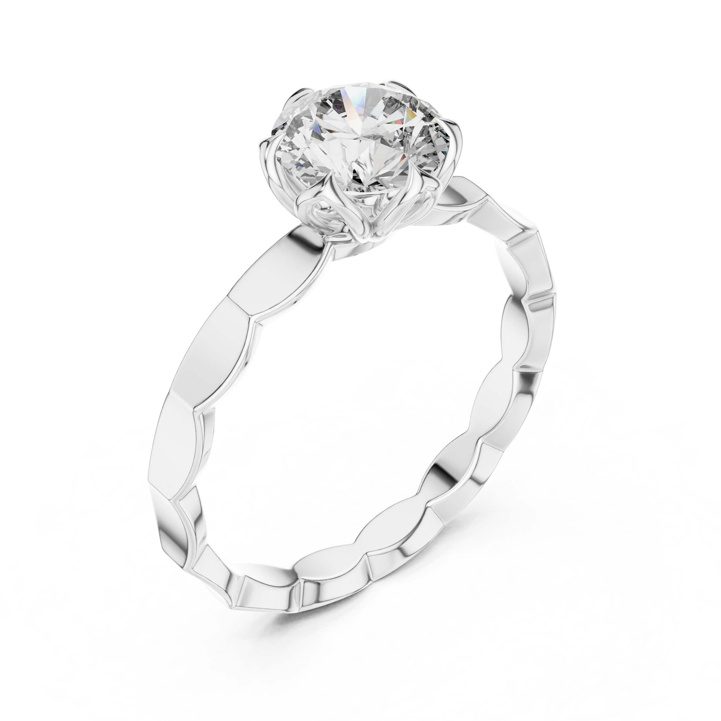 1–3 Carat Round Lab-Grown Diamond Solitaire Engagement Ring – Floral Six-Prong Setting, 18K Gold
