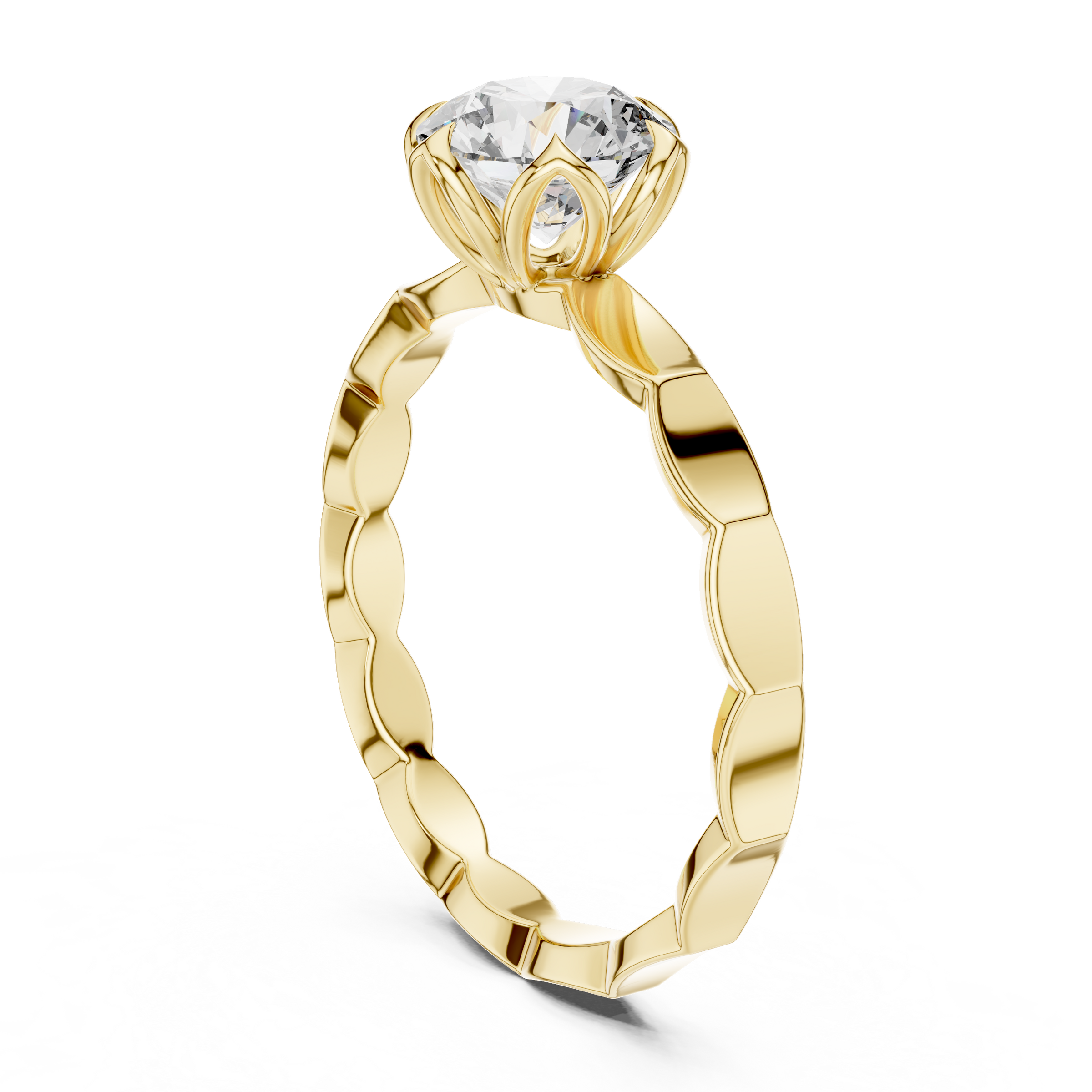 1–3 Carat Round Lab-Grown Diamond Solitaire Engagement Ring – Floral Six-Prong Setting, 18K Gold