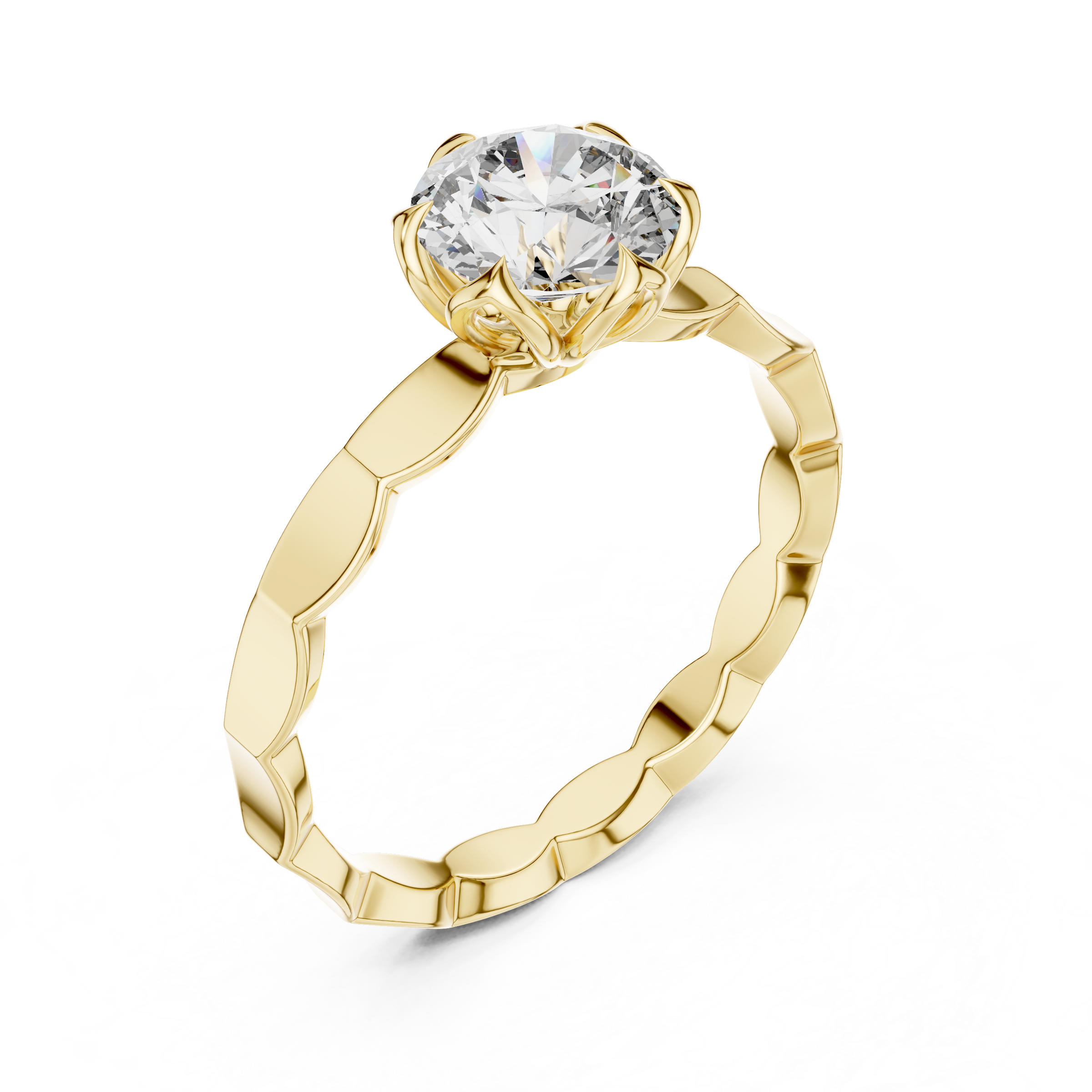 1–3 Carat Round Lab-Grown Diamond Solitaire Engagement Ring – Floral Six-Prong Setting, 18K Gold