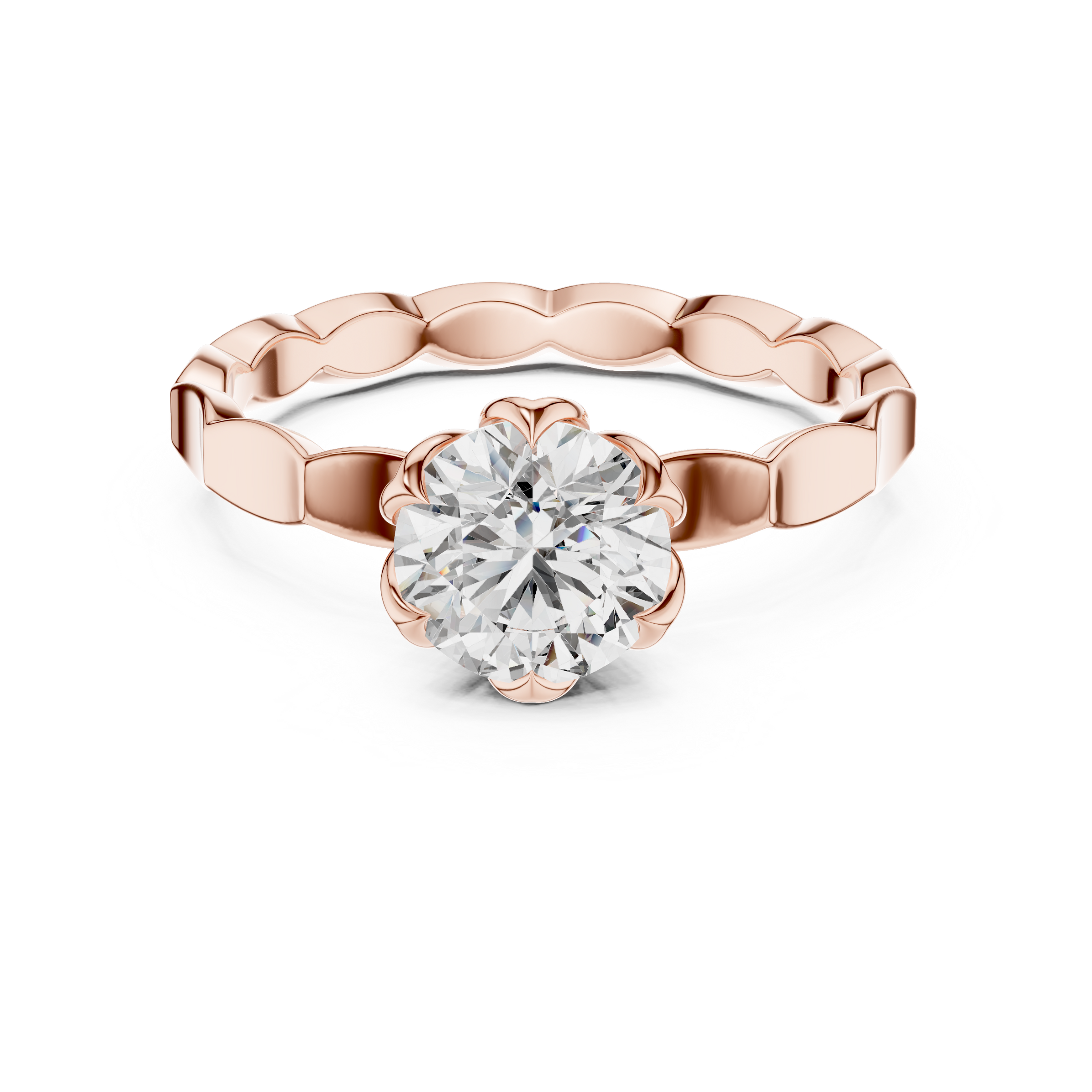 1–3 Carat Round Lab-Grown Diamond Solitaire Engagement Ring – Floral Six-Prong Setting, 18K Gold