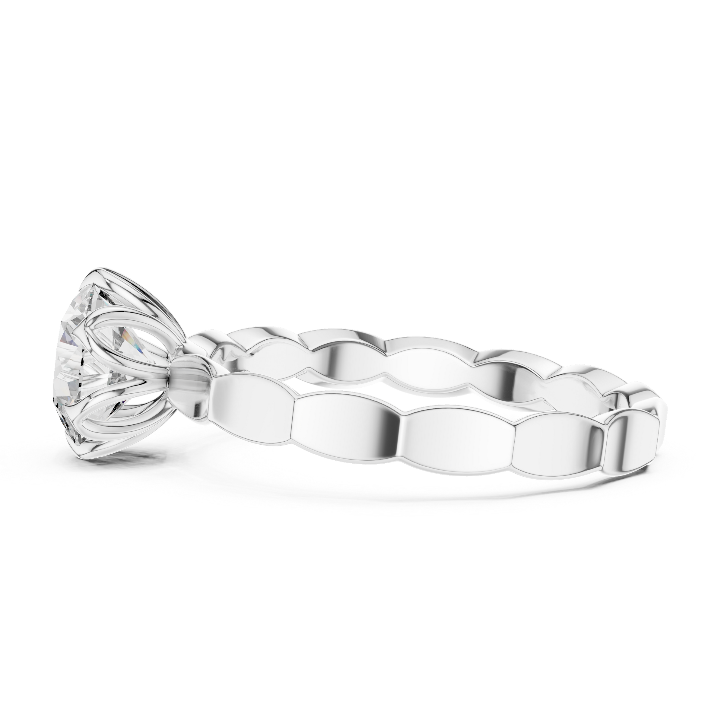 1–3 Carat Round Lab-Grown Diamond Solitaire Engagement Ring – Floral Six-Prong Setting, 18K Gold